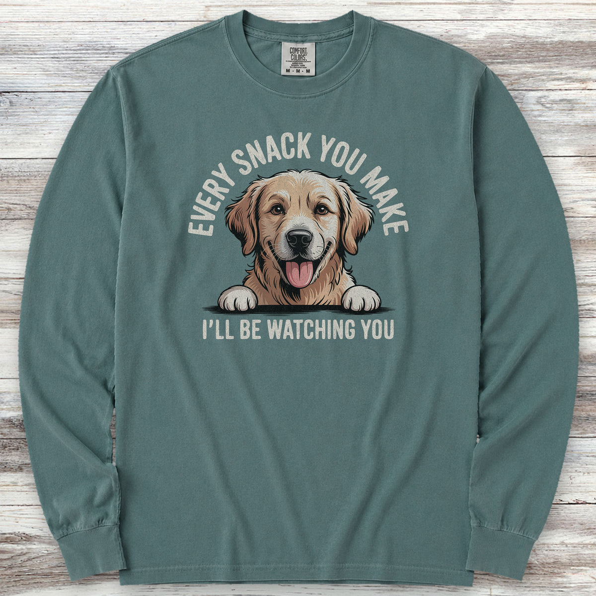 Golden Retriever Every Snack Long Sleeve Tee - Blue Spruce