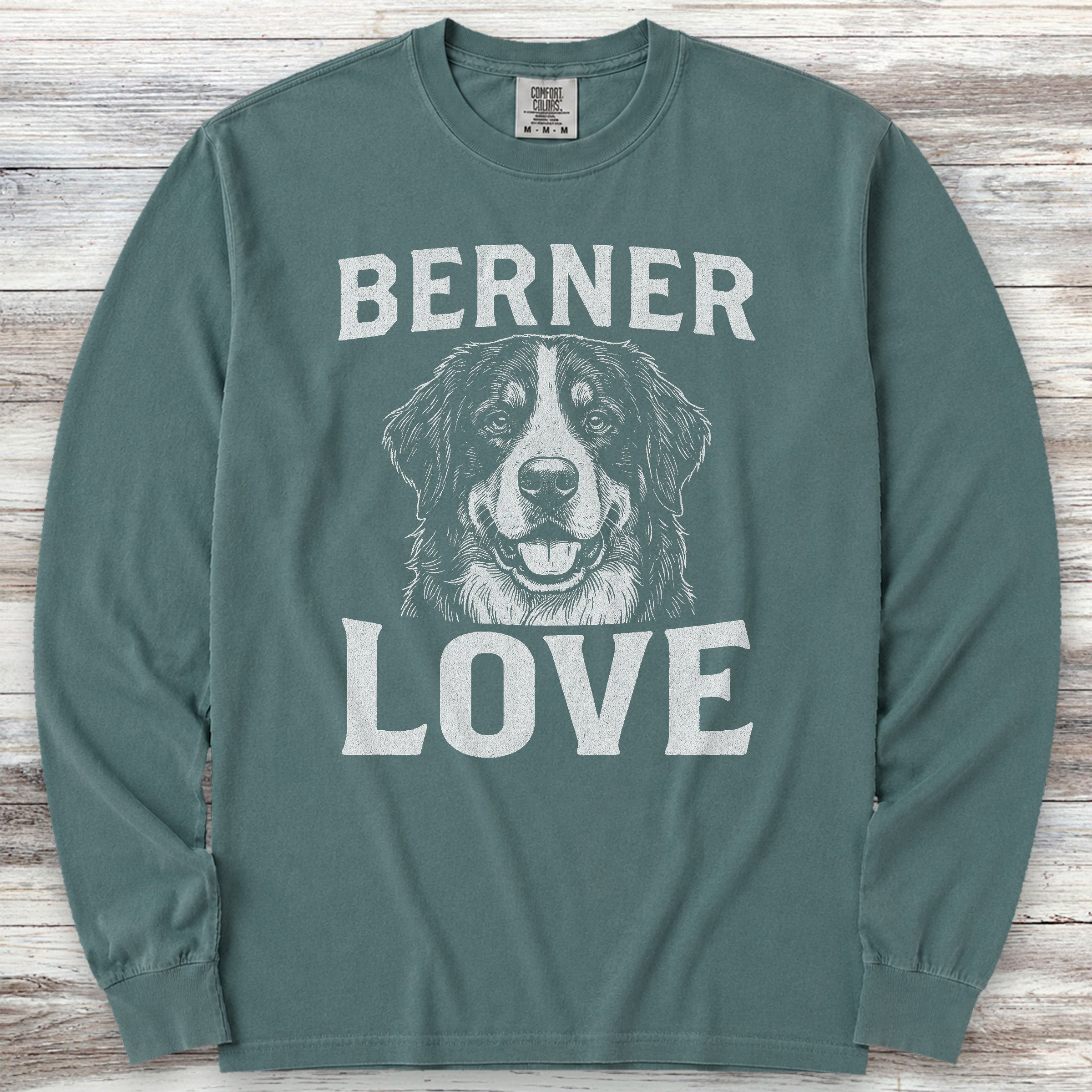 Bernese Mountain Dog Love Portrait Long Sleeve Tee - Blue Spruce
