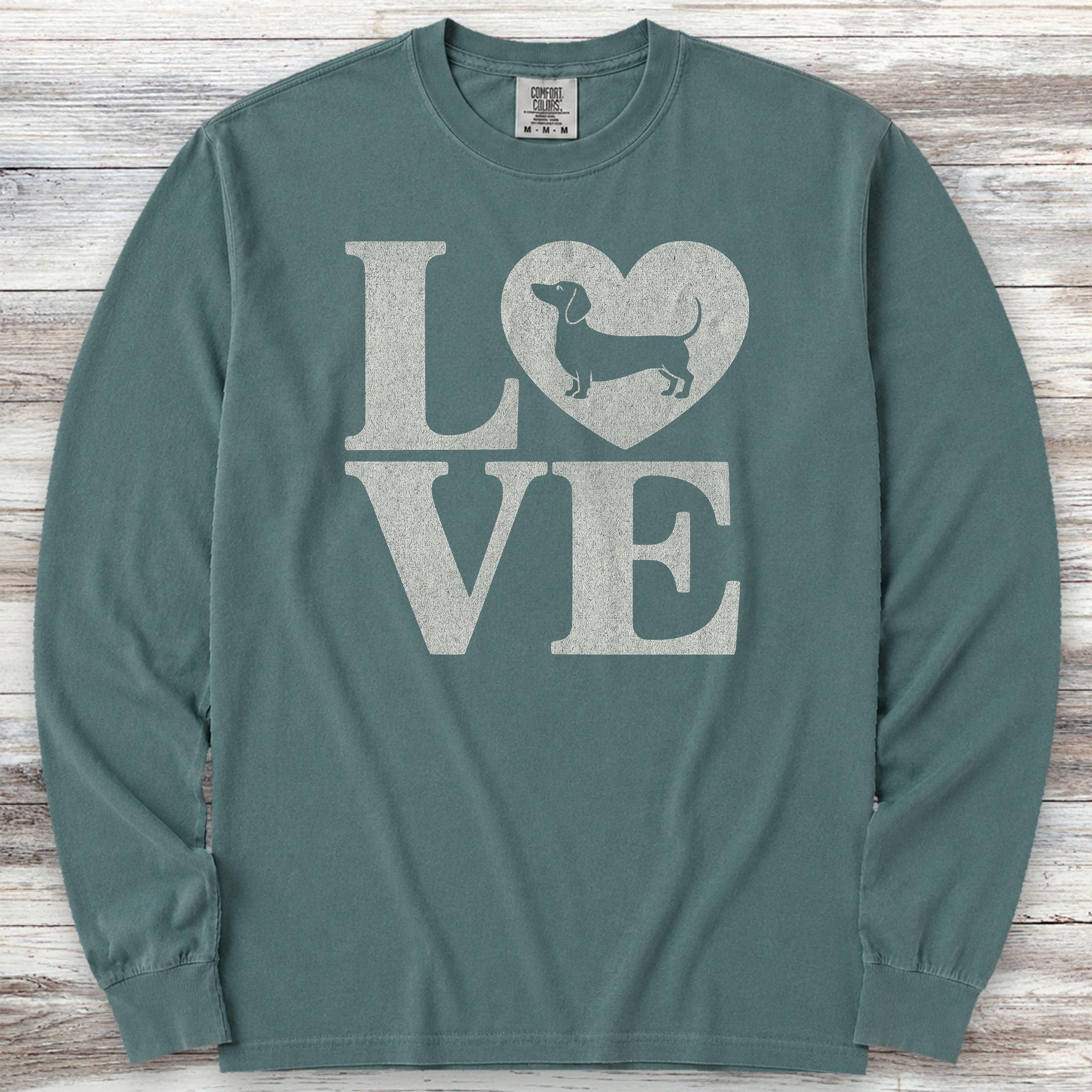 Dachshund Heart Long Sleeve Tee - Blue Spruce