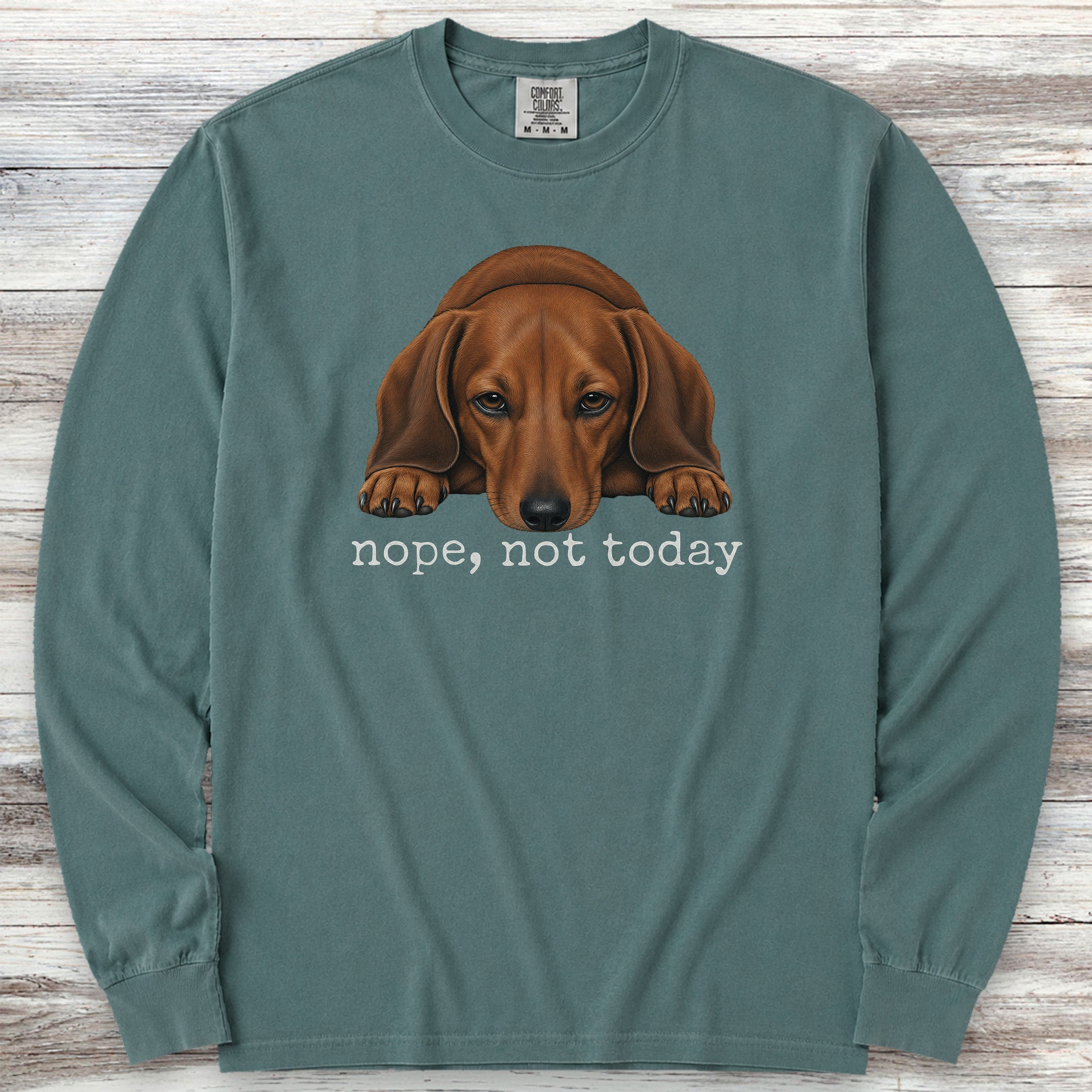 Dachshund Nope Long Sleeve Tee - Blue Spruce