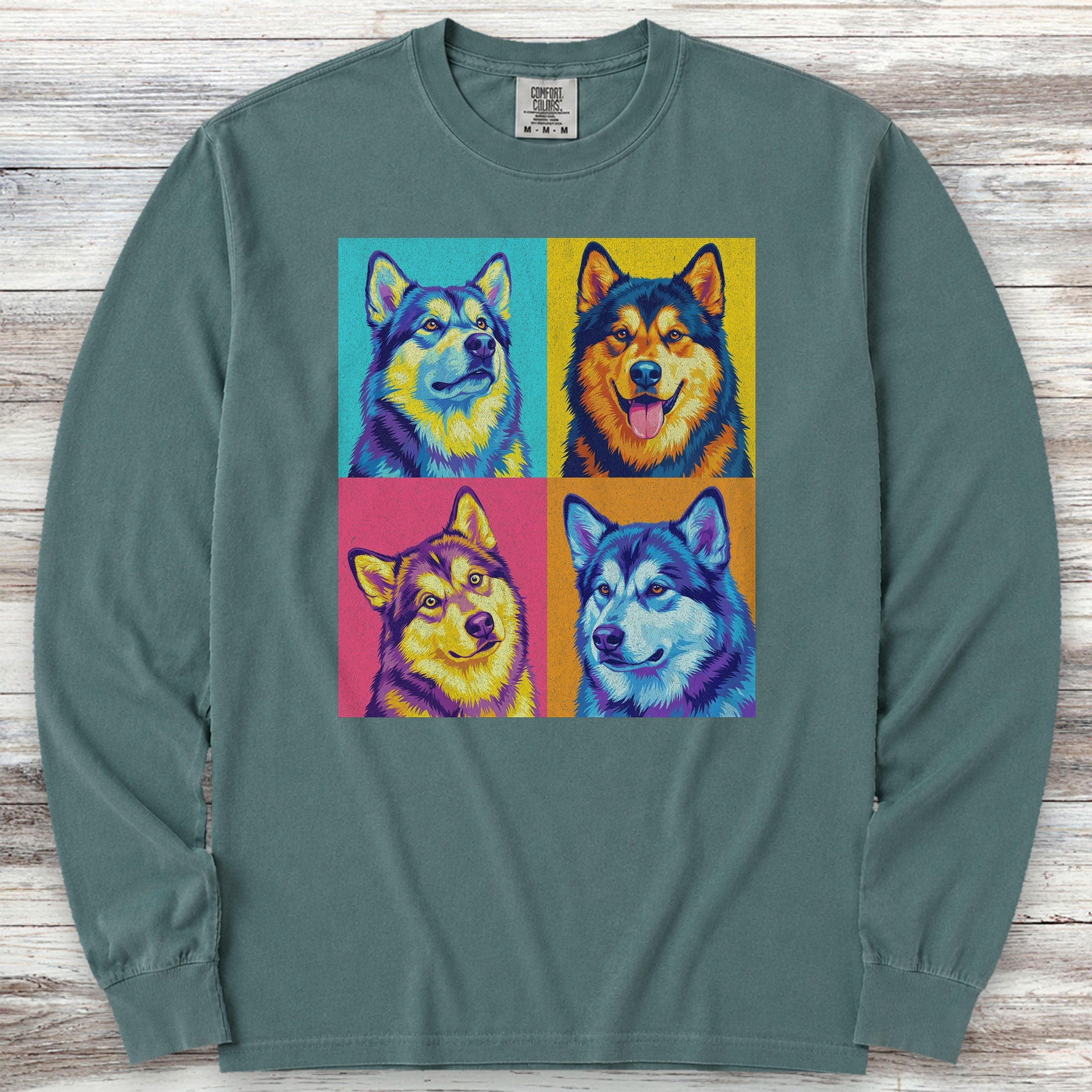 Pop Art Malamute Long Sleeve Tee - Blue Spruce