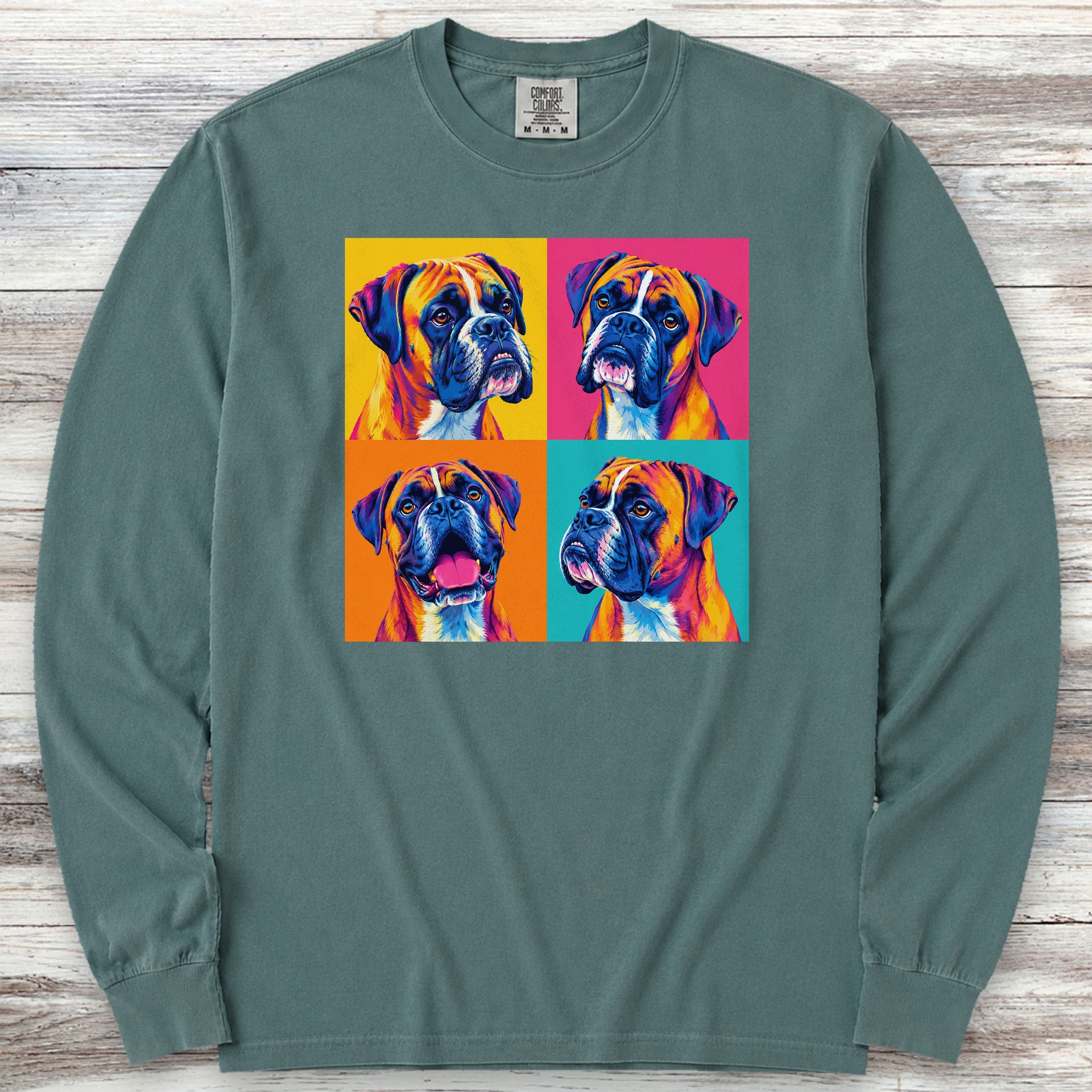 Boxer Pop Art Long Sleeve Tee - Blue Spruce