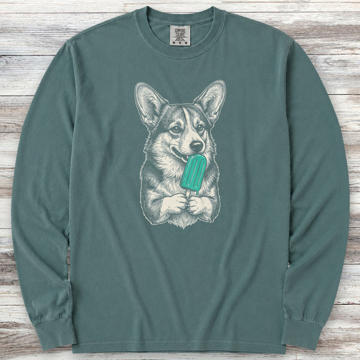 Corgi Pupsicle Long Sleeve Tee - Blue Spruce