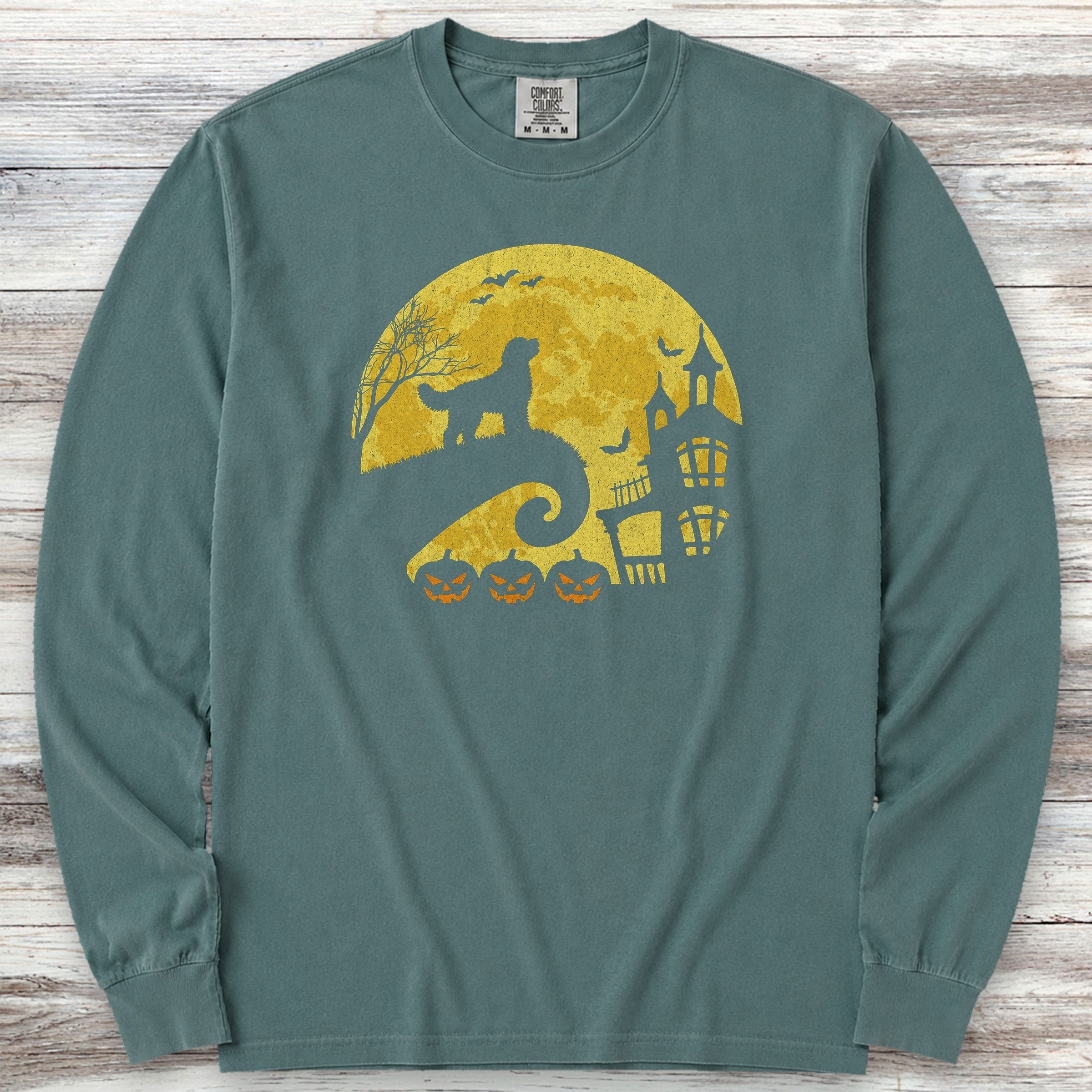 Goldendoodle Halloween Moon Long Sleeve Tee - Blue Spruce