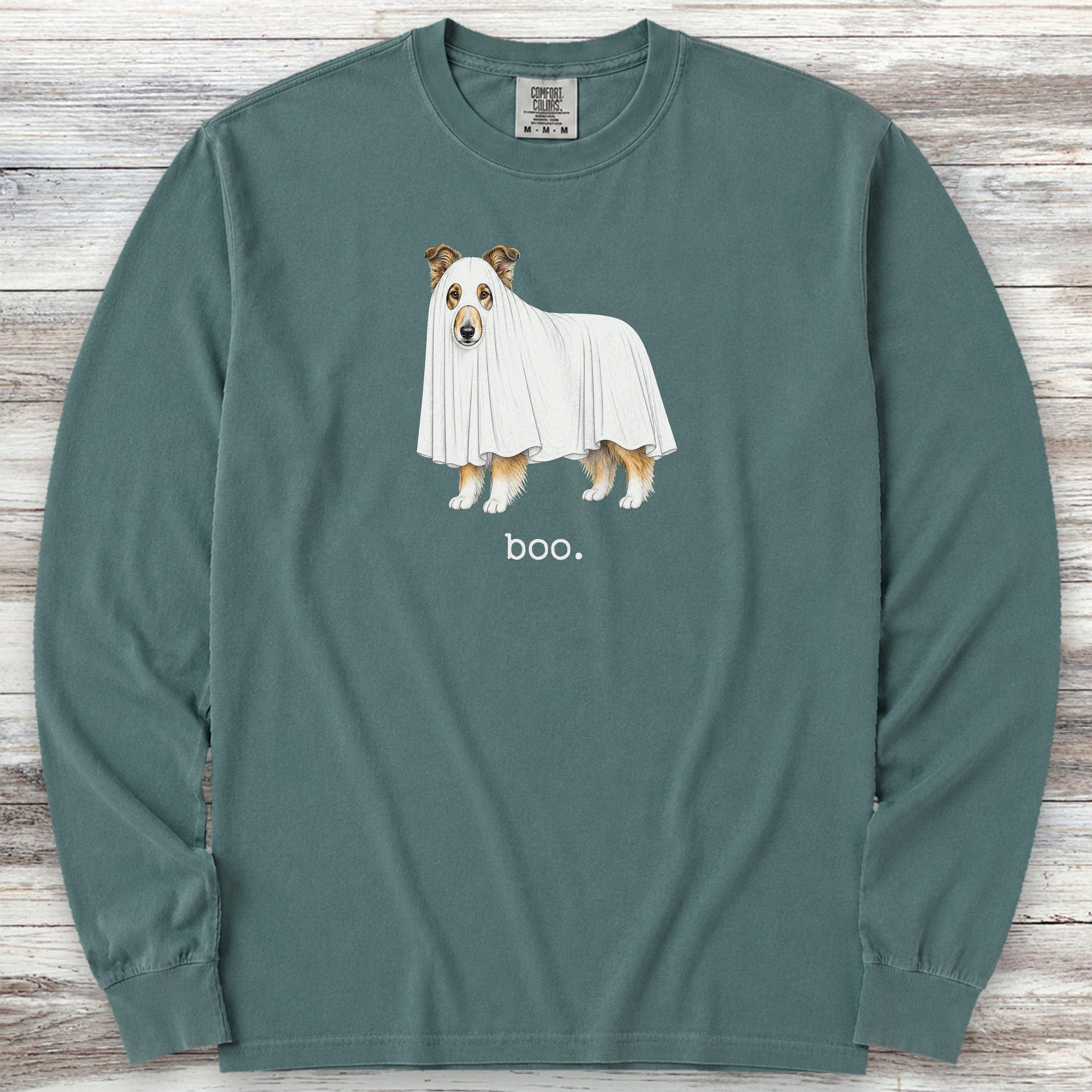 Rough Collie Boo Long Sleeve Tee - Blue Spruce