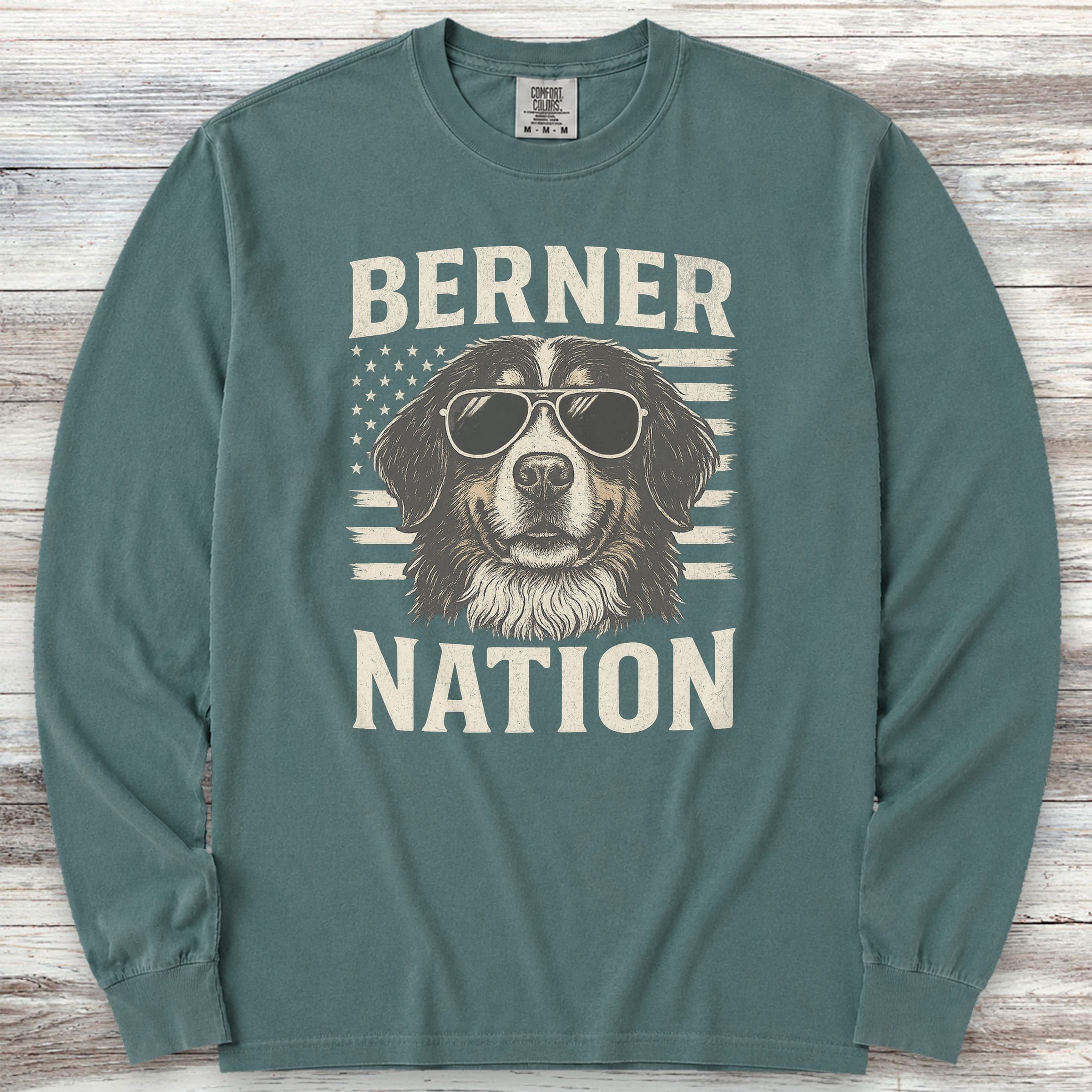Bernese Mountain Dog Nation Long Sleeve Tee - Blue Spruce