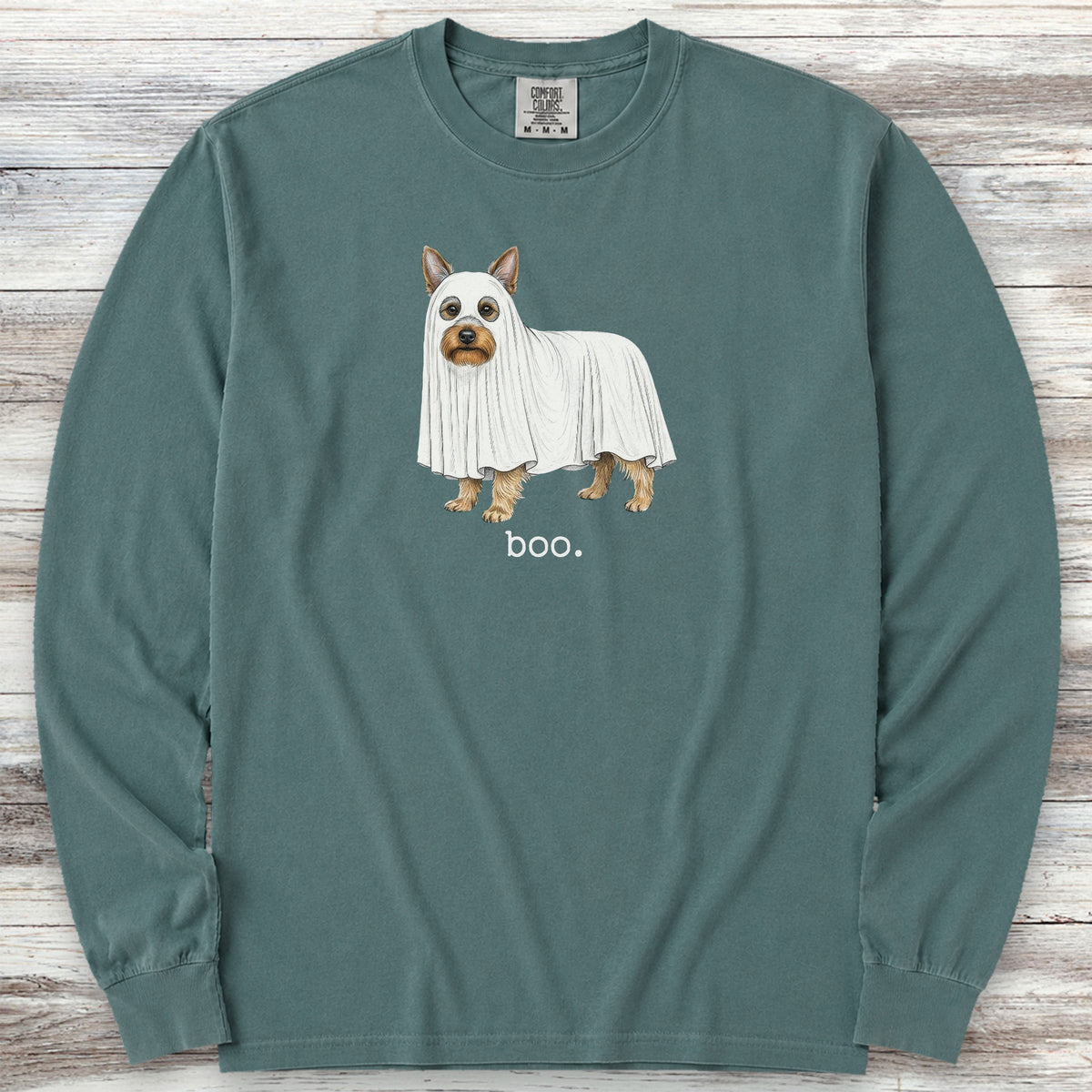 Silky Terrier Boo Long Sleeve Tee - Blue Spruce