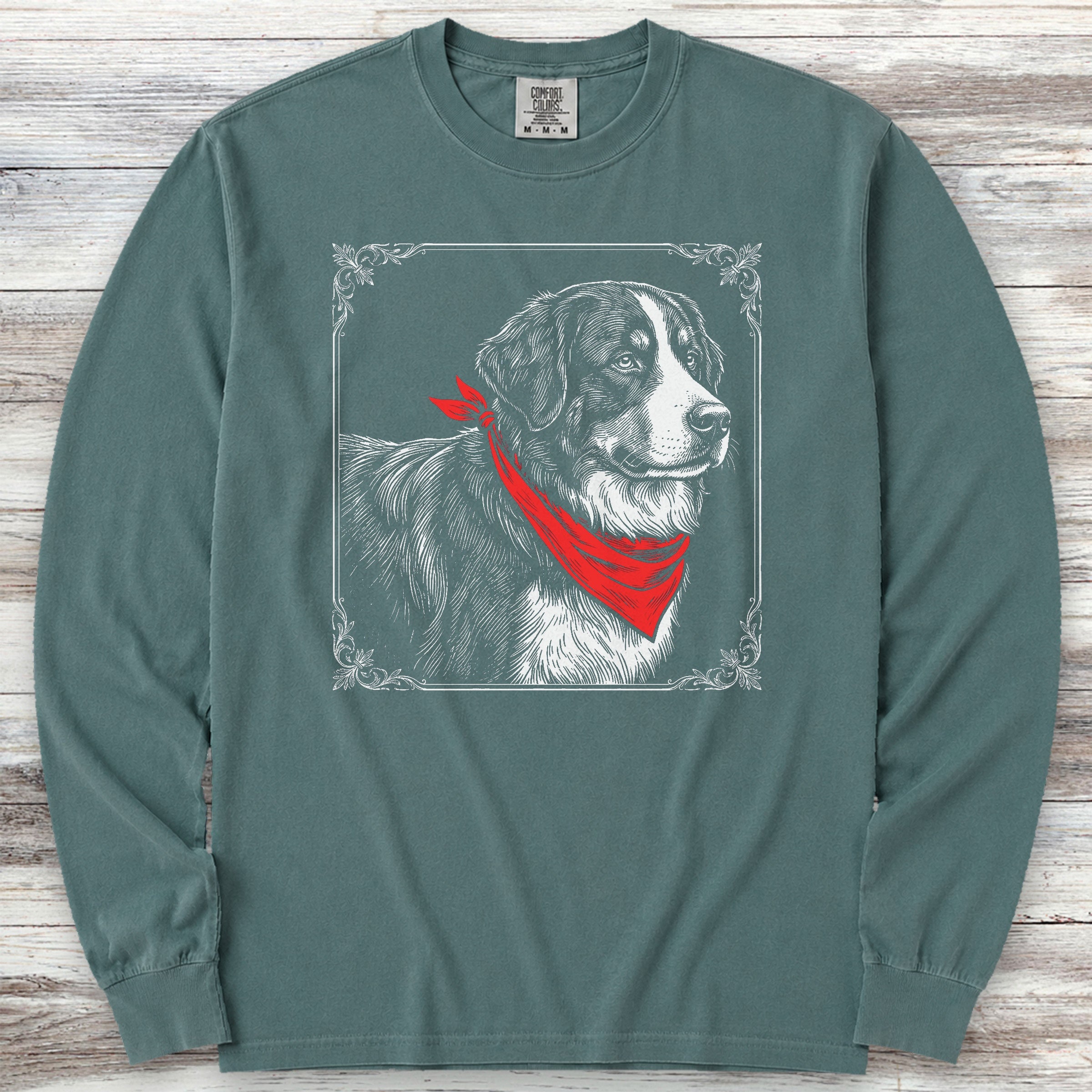 Bernese Mountain Dog Etching Long Sleeve Tee - Blue Spruce
