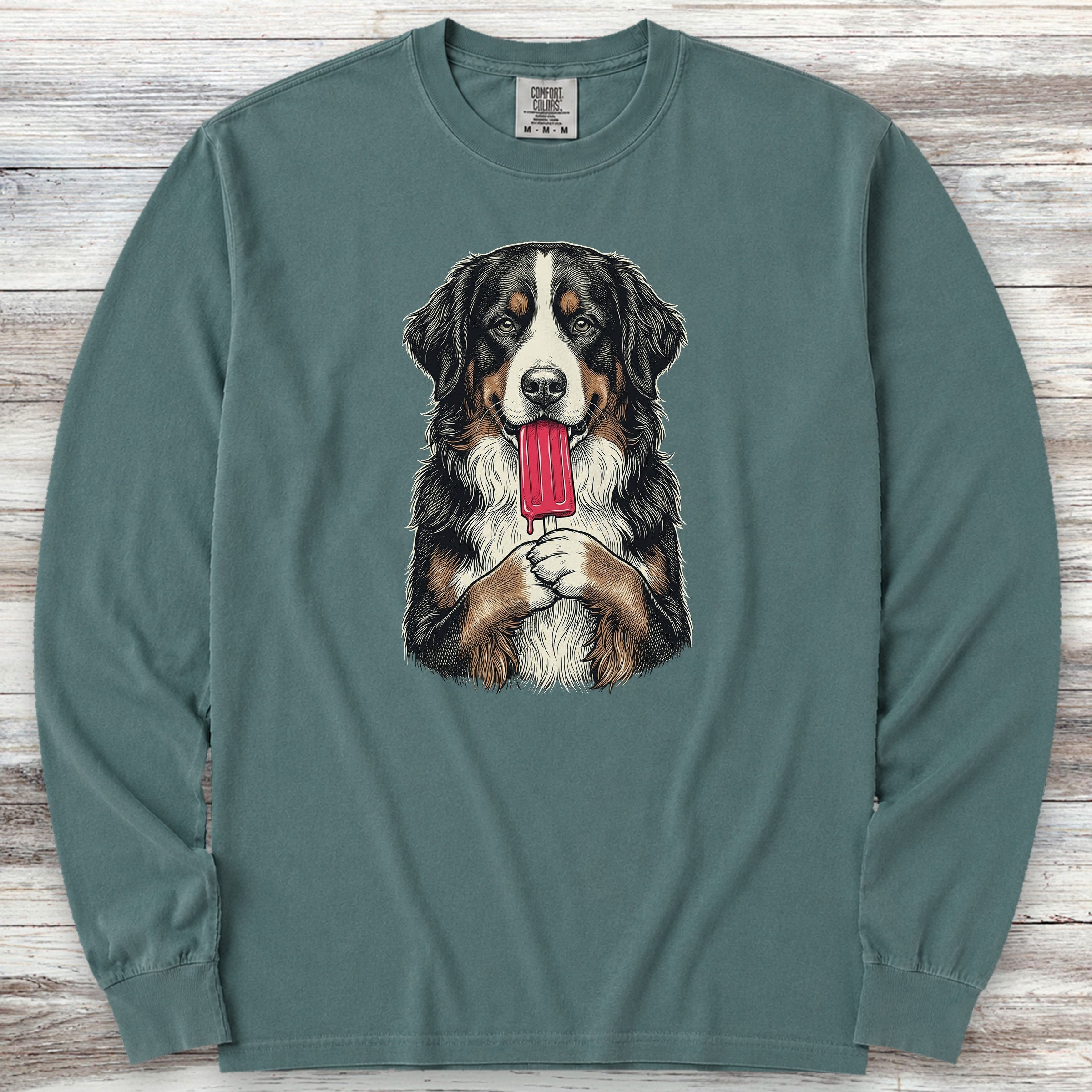 Bernese Mountain Dog Pupsicle Long Sleeve Tee - Blue Spruce