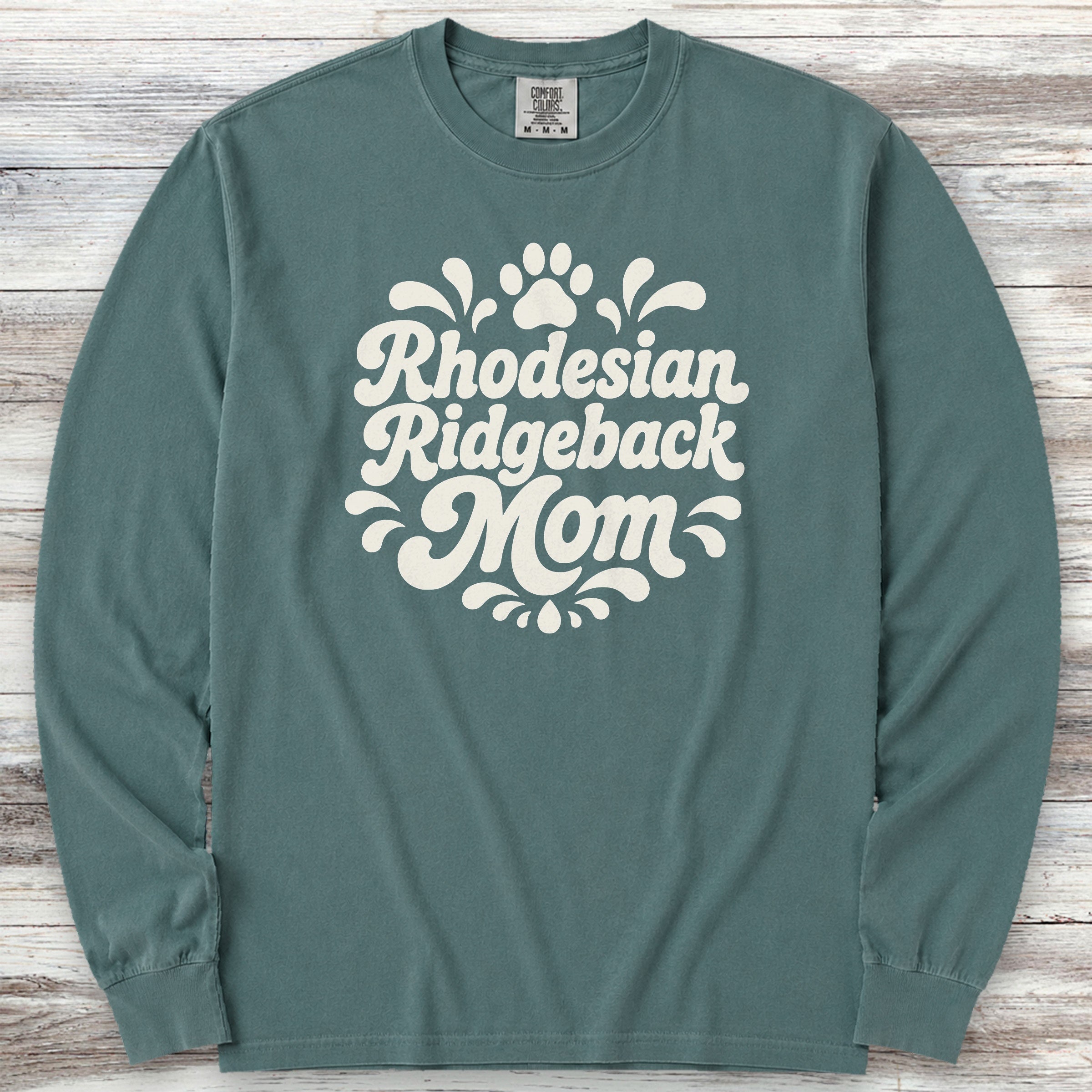 Rhodesian Ridgeback Groovy Mom Long Sleeve Tee - Blue Spruce