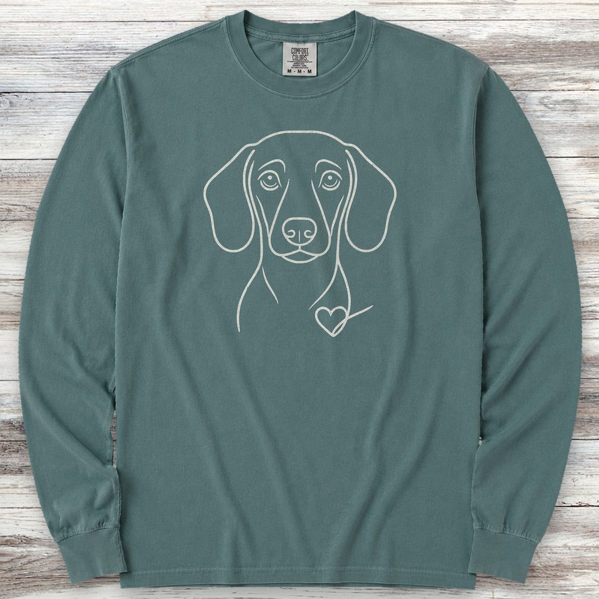 Dachshund Line Art Love Long Sleeve Tee - Blue Spruce