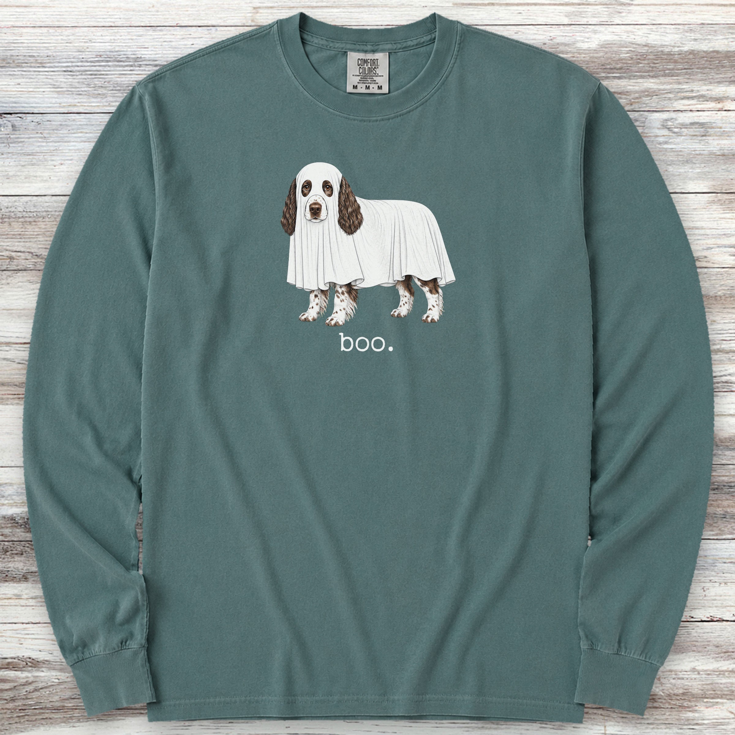 English Springer Spaniel Boo Long Sleeve Tee - Blue Spruce
