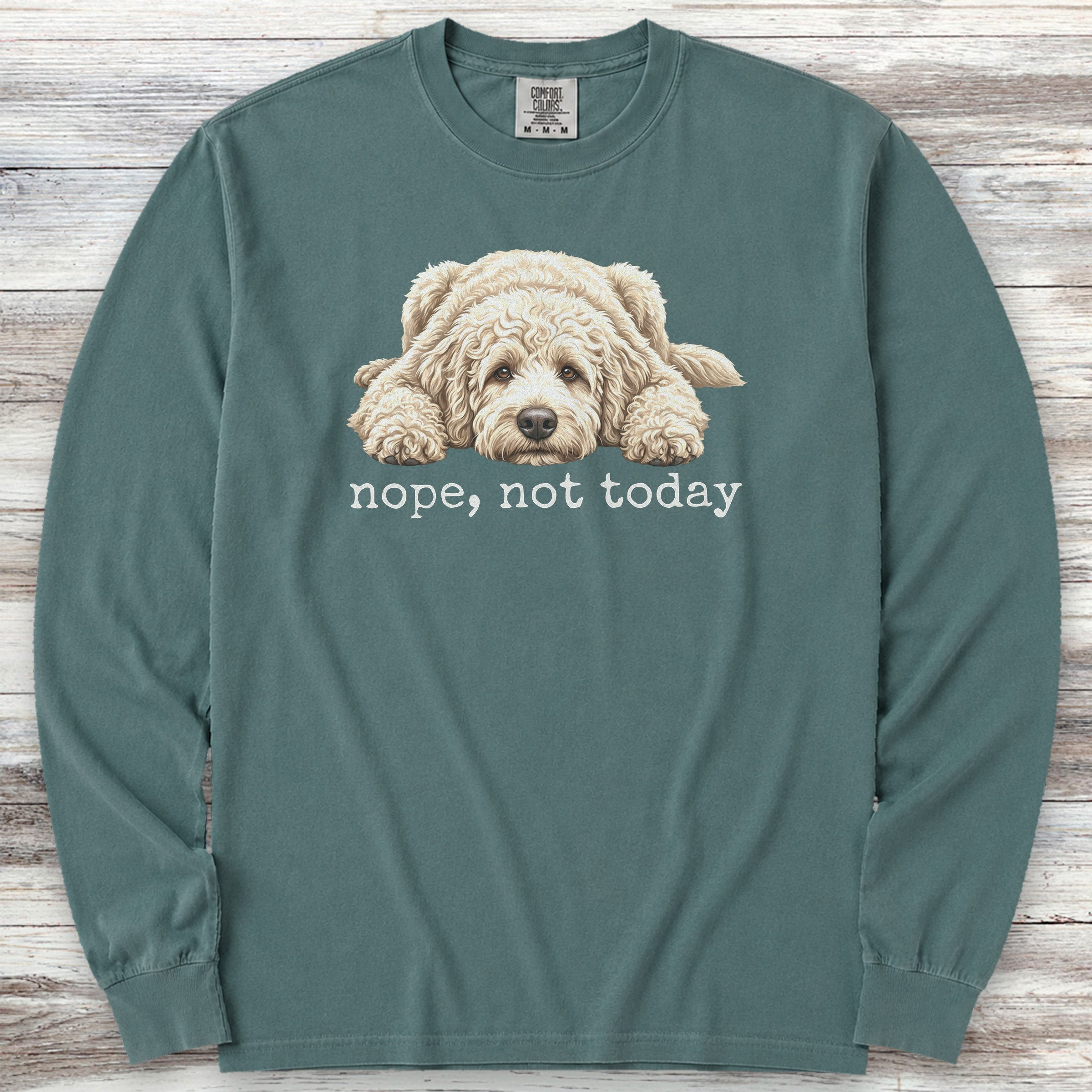Goldendoodle Cream Nope Long Sleeve Tee - Blue Spruce