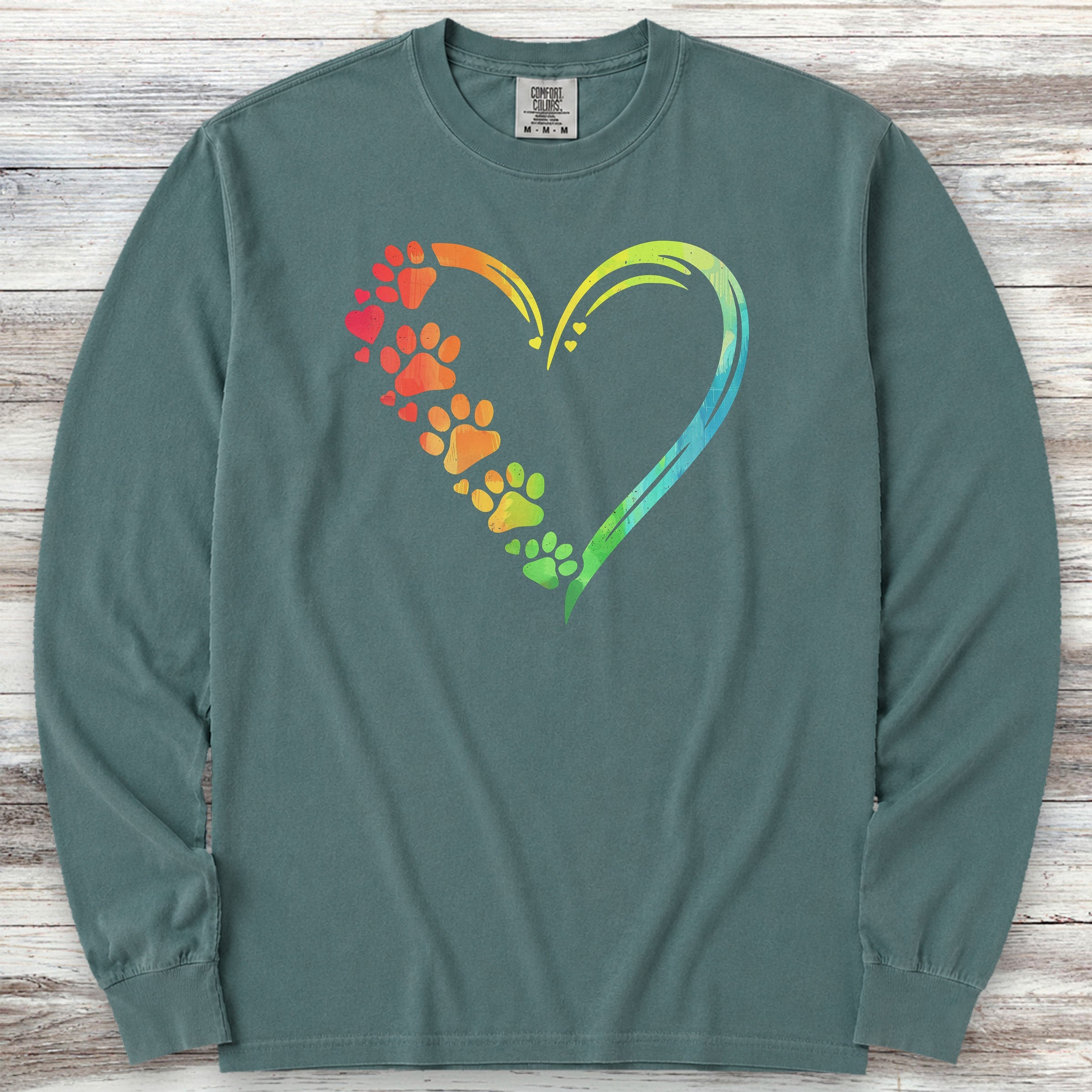 Rainbow Heart Long Sleeve Tee - Blue Spruce