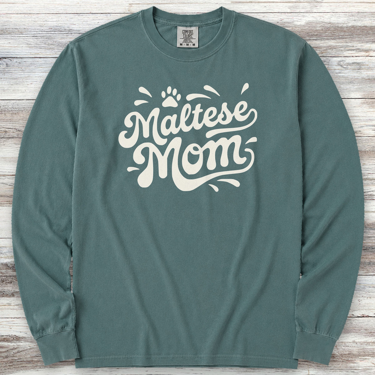 Maltese Groovy Mom Long Sleeve Tee - Blue Spruce