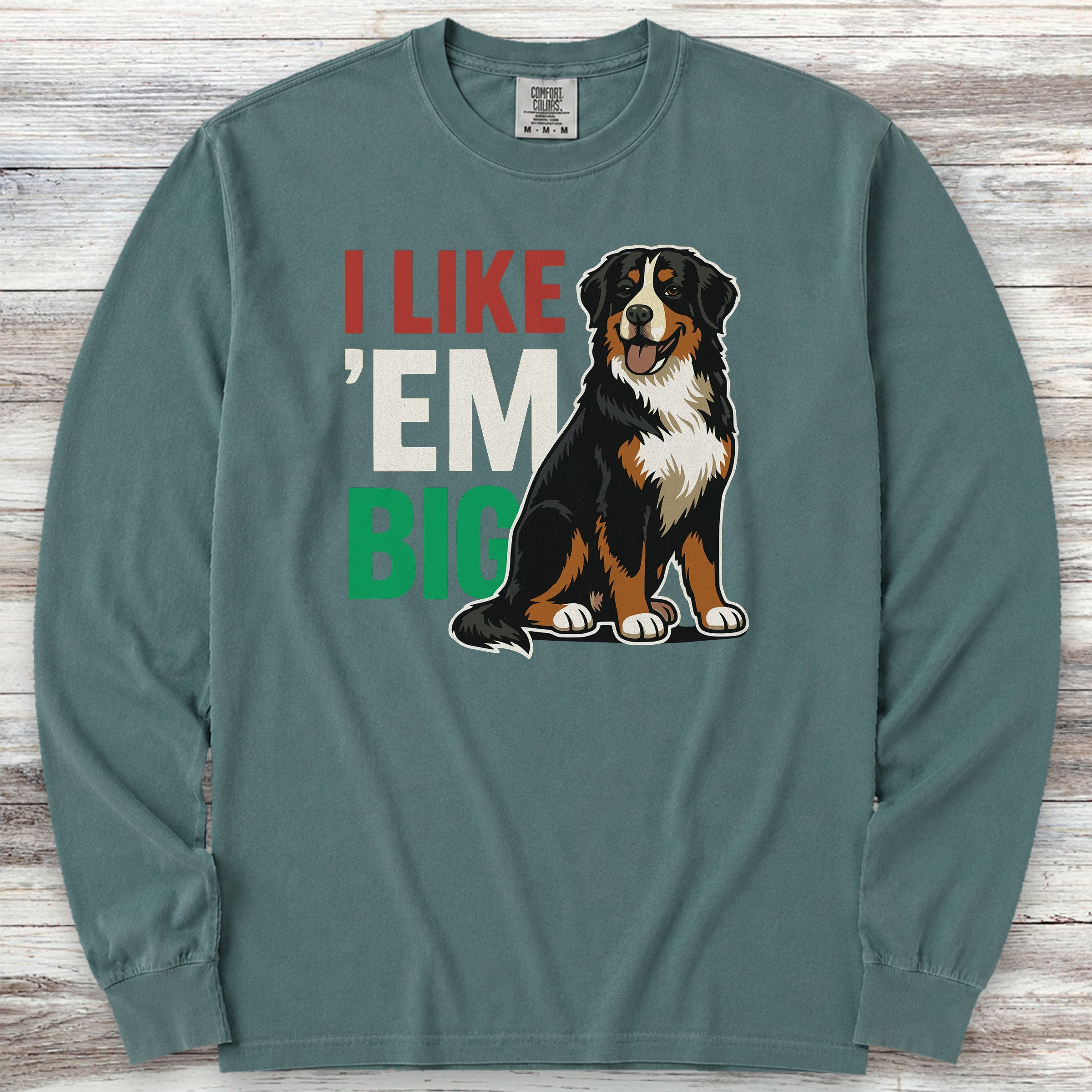 Bernese Mountain Dog Big Long Sleeve Tee - Blue Spruce