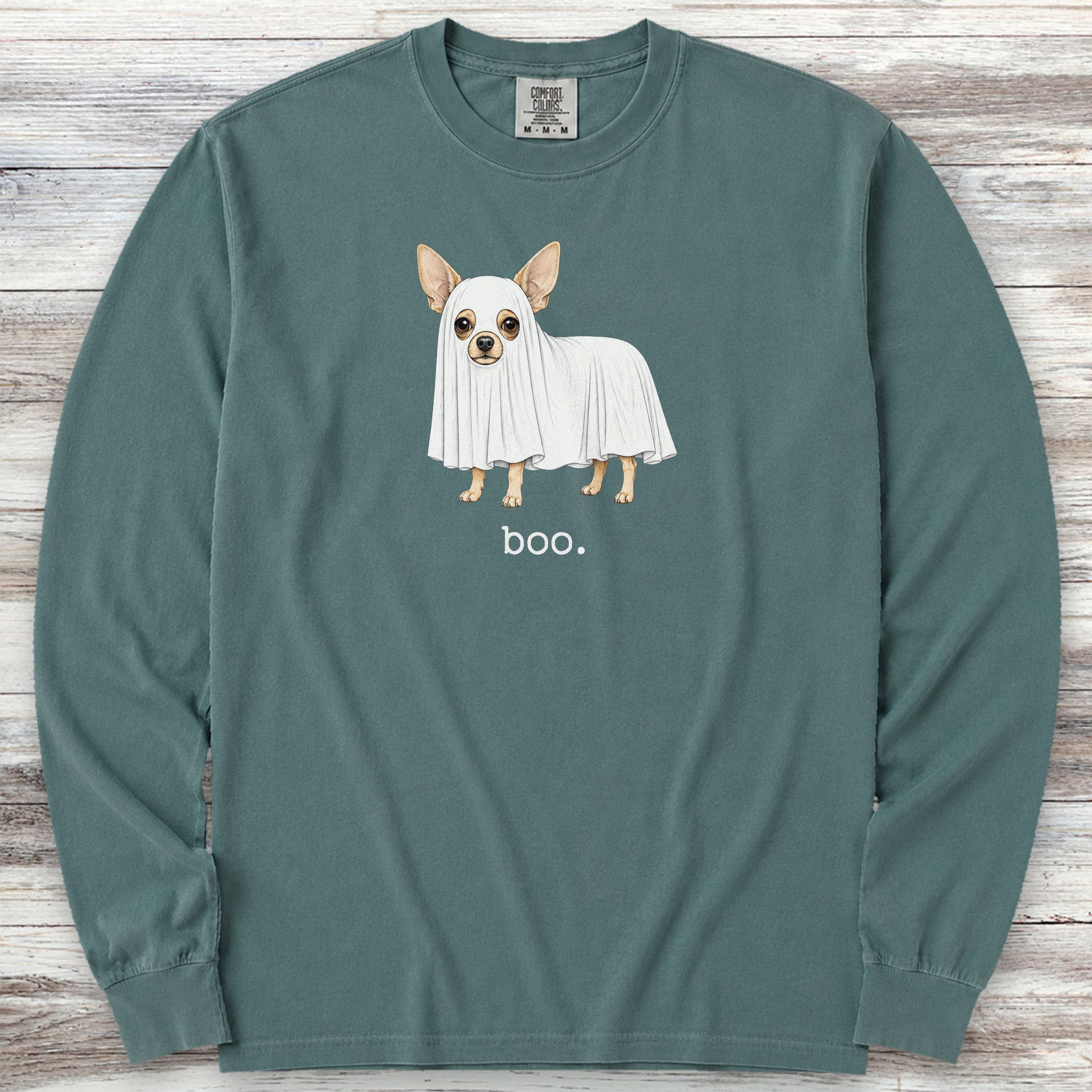 Chihuahua Boo Long Sleeve Tee - Blue Spruce