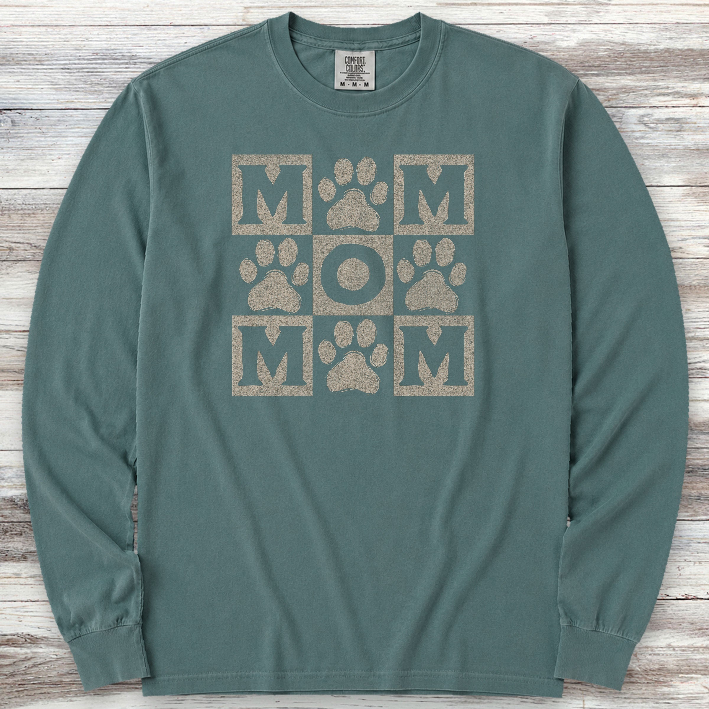 Paw Print Mom Long Sleeve Tee - Blue Spruce