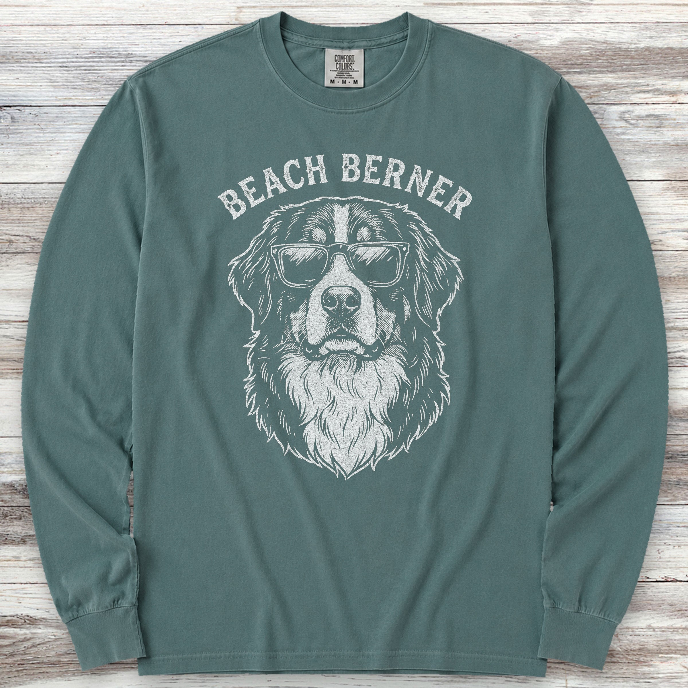 Bernese Mountain Dog Beach Berner Long Sleeve Tee - Blue Spruce