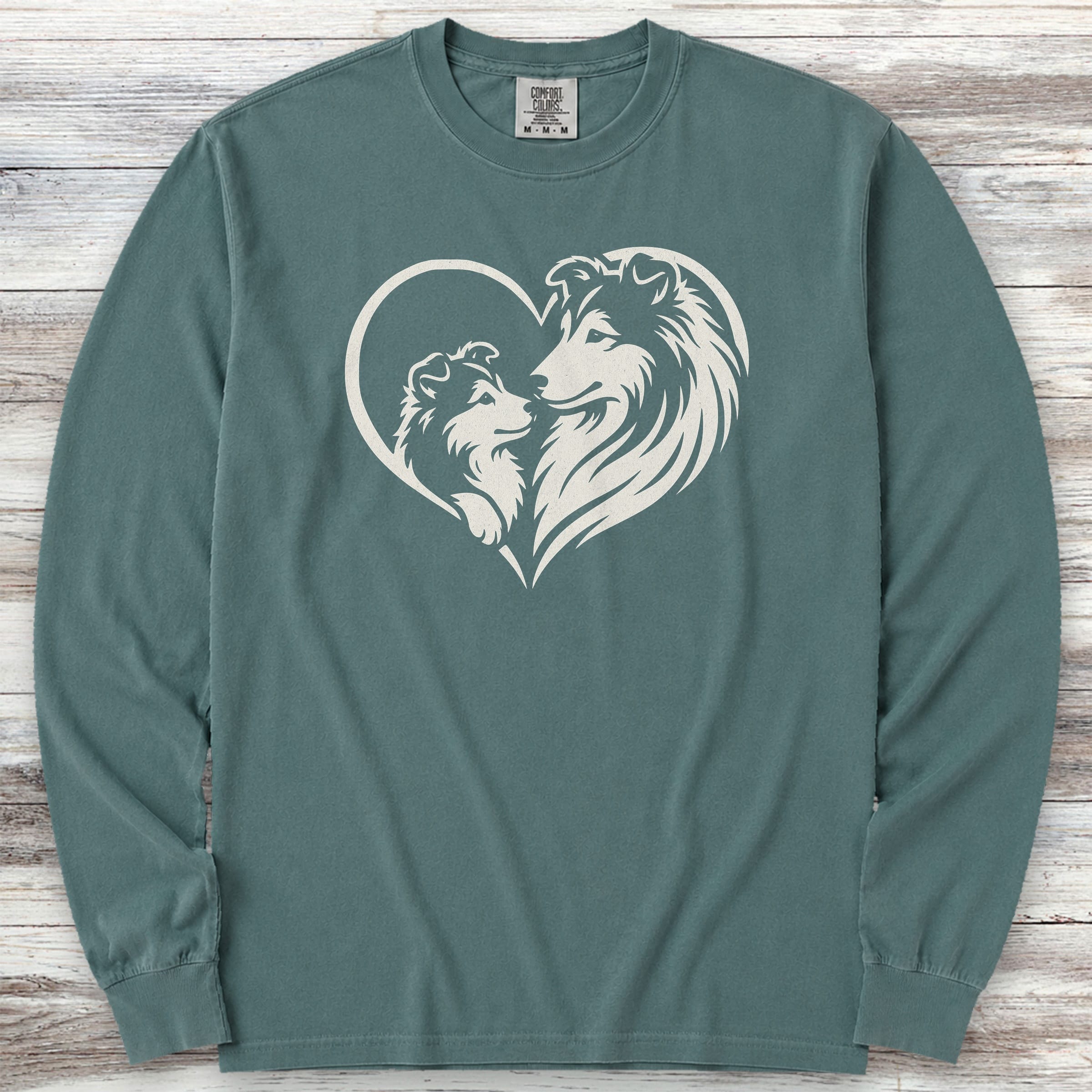 Shetland Sheepdog Heart Bond Long Sleeve Tee - Blue Spruce
