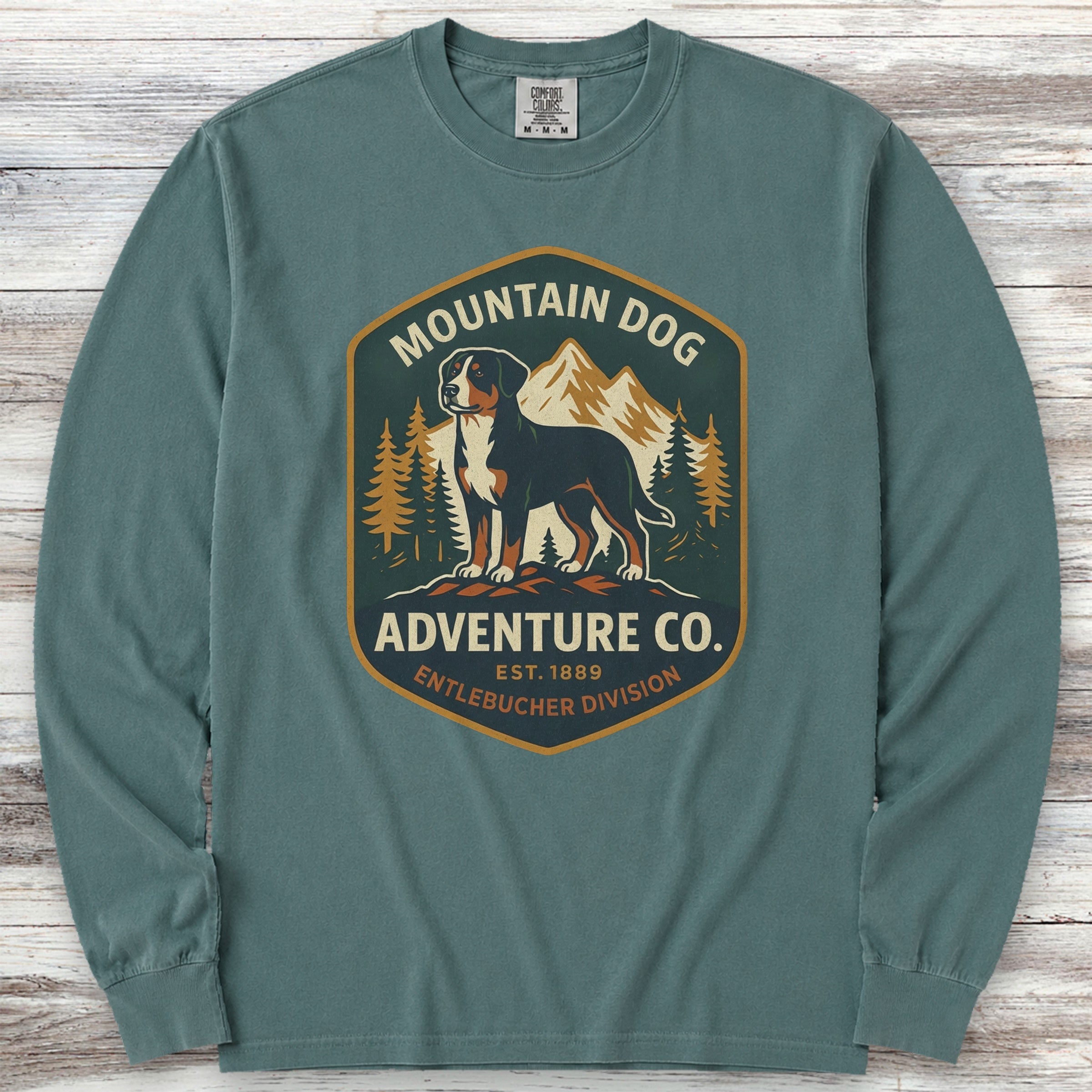 Entlebucher Mountain Dog Adventure Co Long Sleeve Tee - Blue Spruce