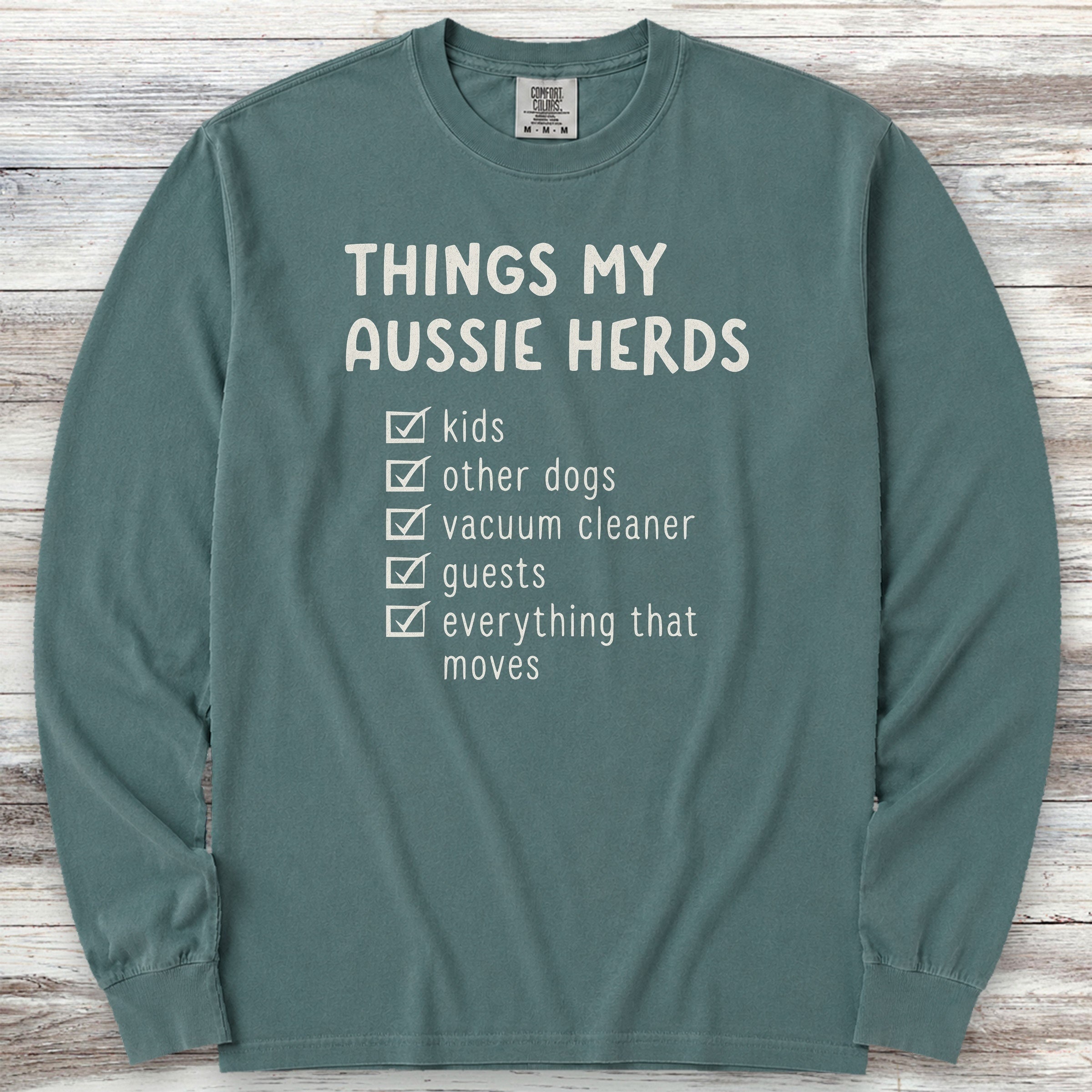 Australian Shepherd Herding List Long Sleeve Tee - Blue Spruce