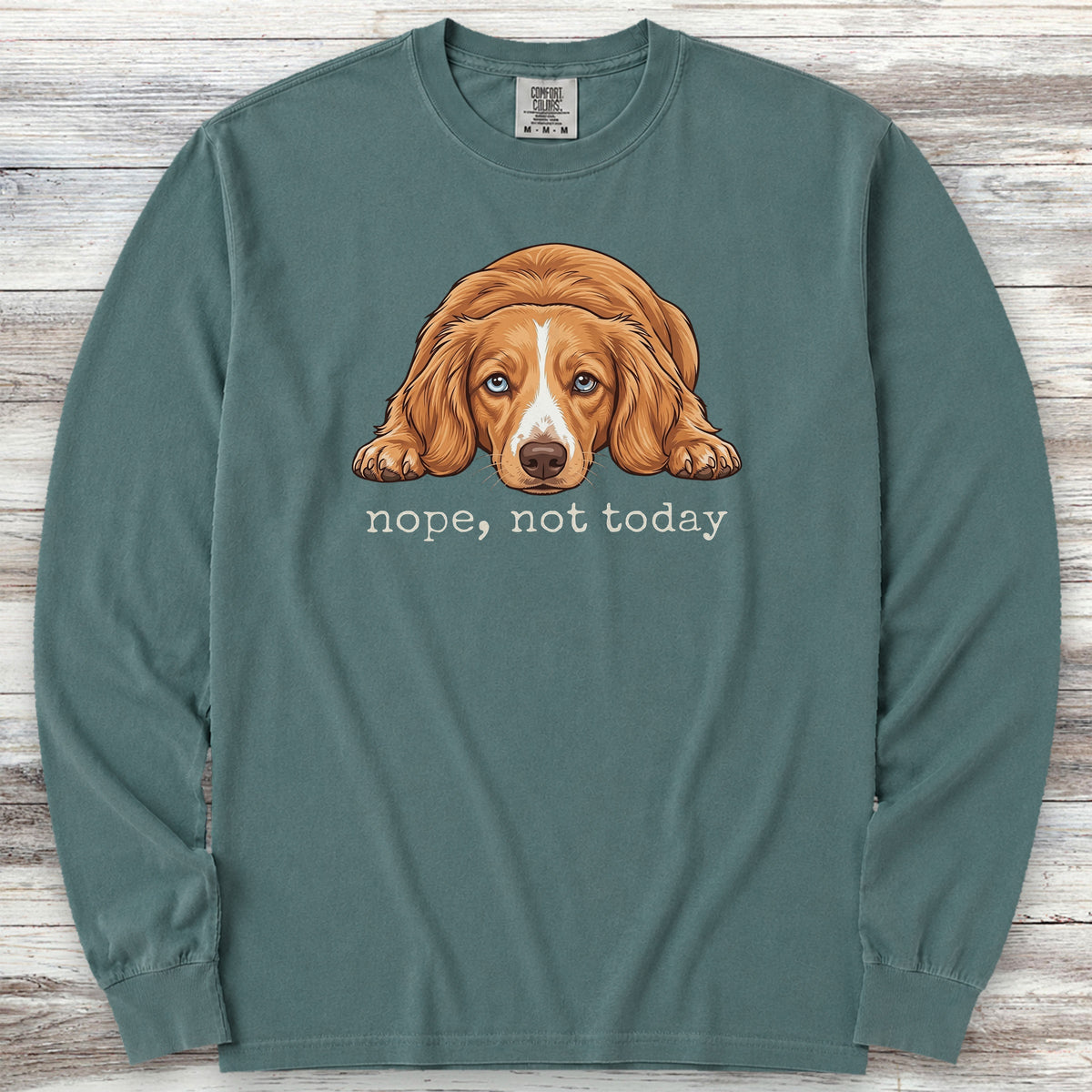 Dachshund Long Hair Red Piebald Nope Long Sleeve Tee - Blue Spruce