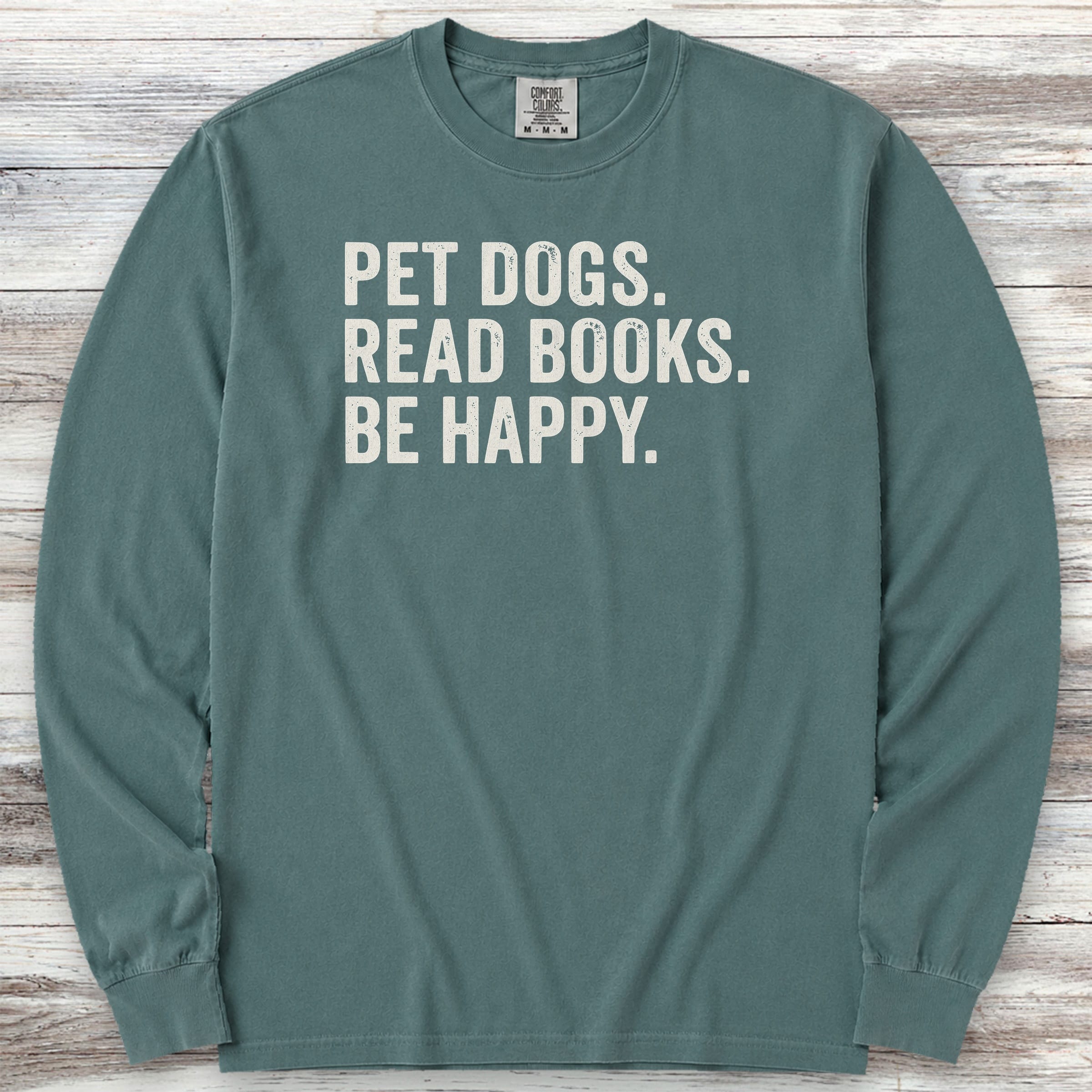 Dogs Books Happy Long Sleeve Tee - Blue Spruce