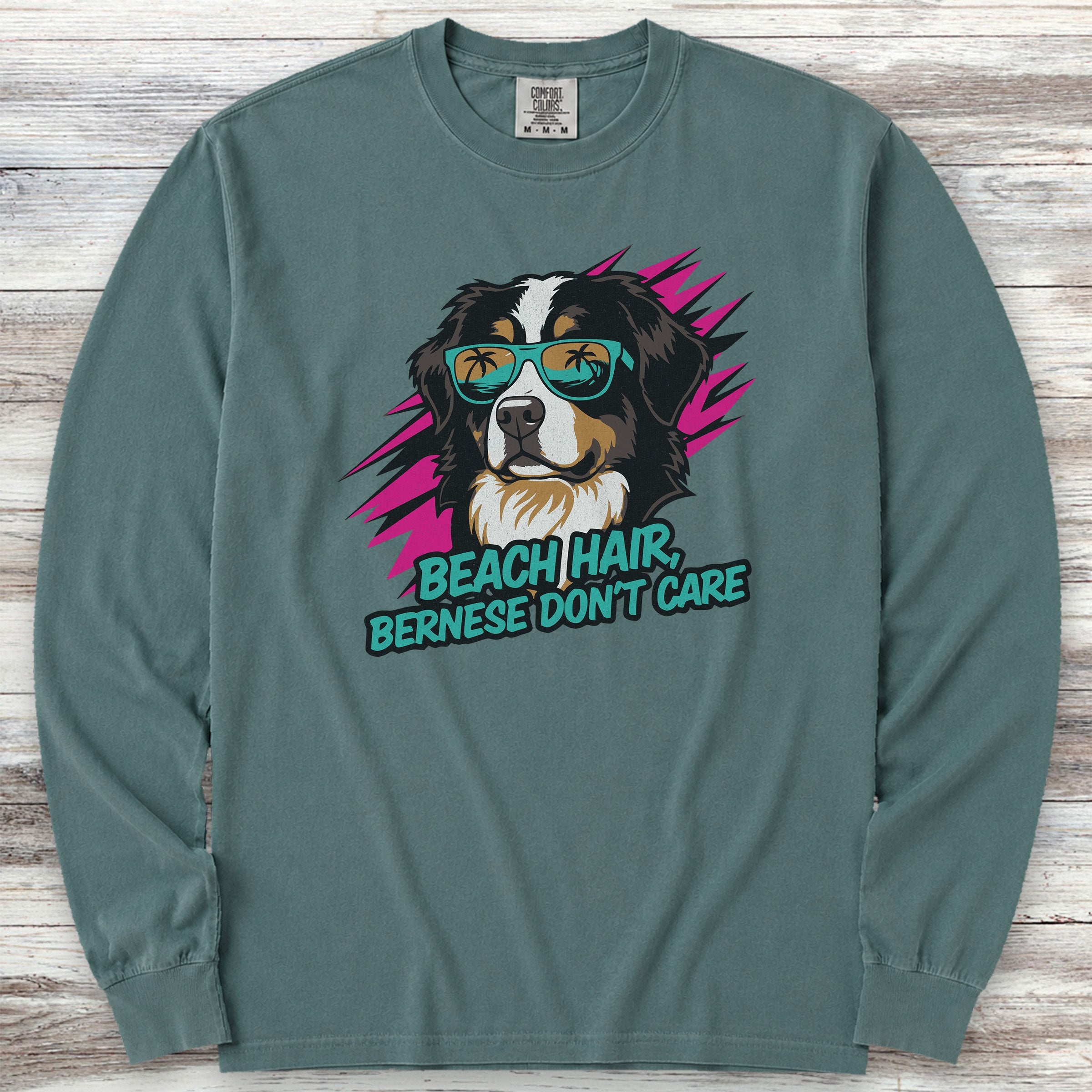 Bernese Mountain Dog Beach Hair Long Sleeve Tee - Blue Spruce
