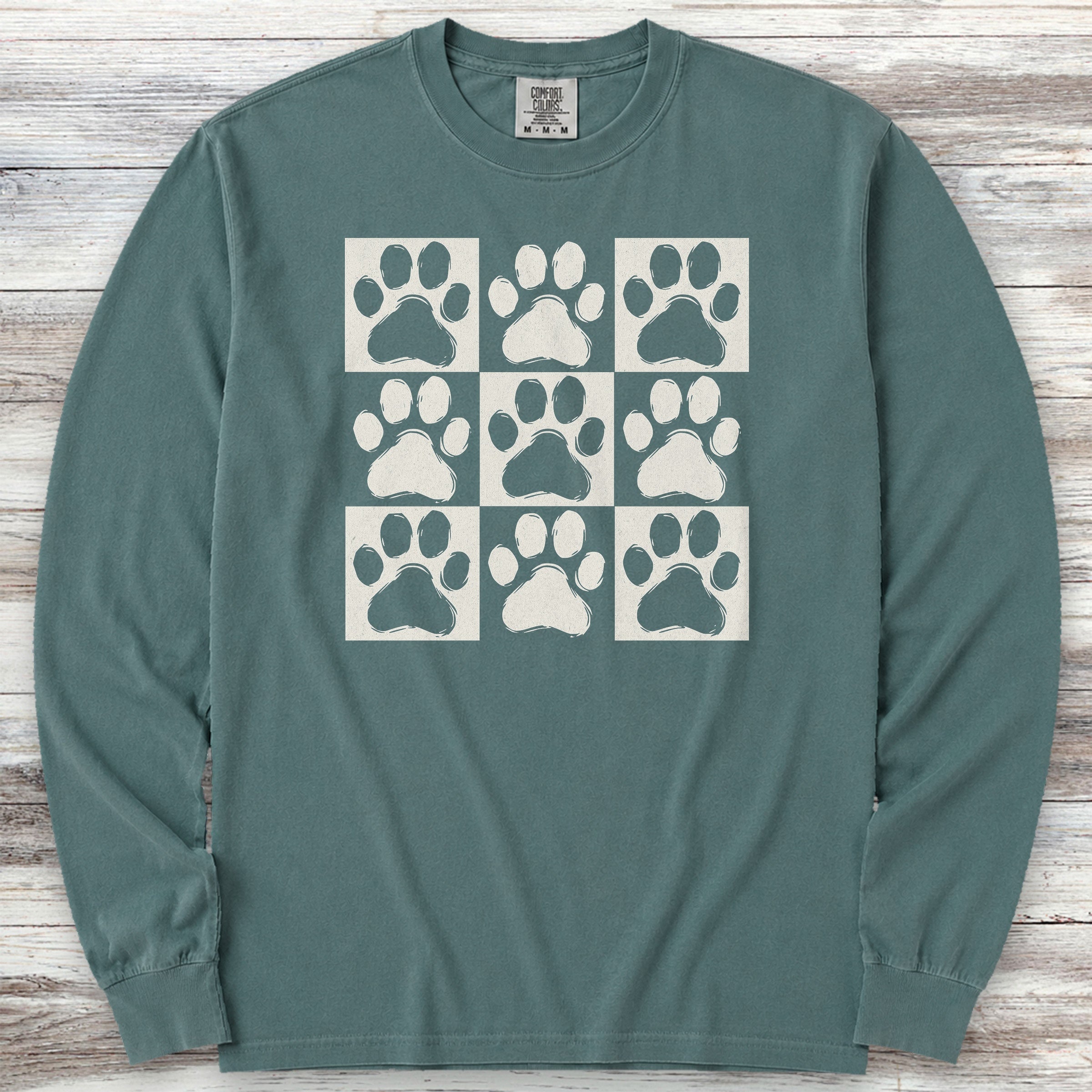 Paw Prints Long Sleeve Tee - Blue Spruce