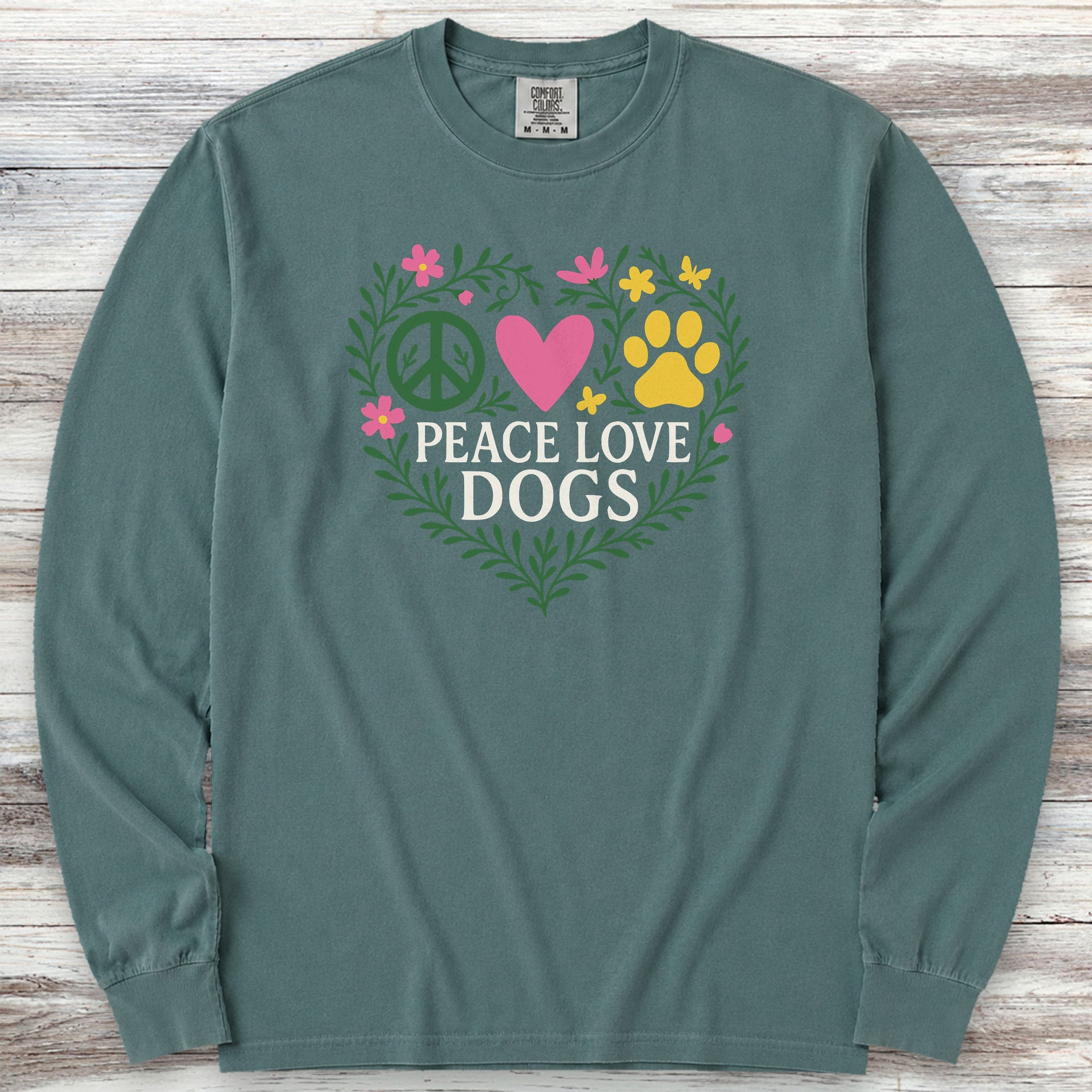 Peace Love Dogs Floral Long Sleeve Tee - Blue Spruce