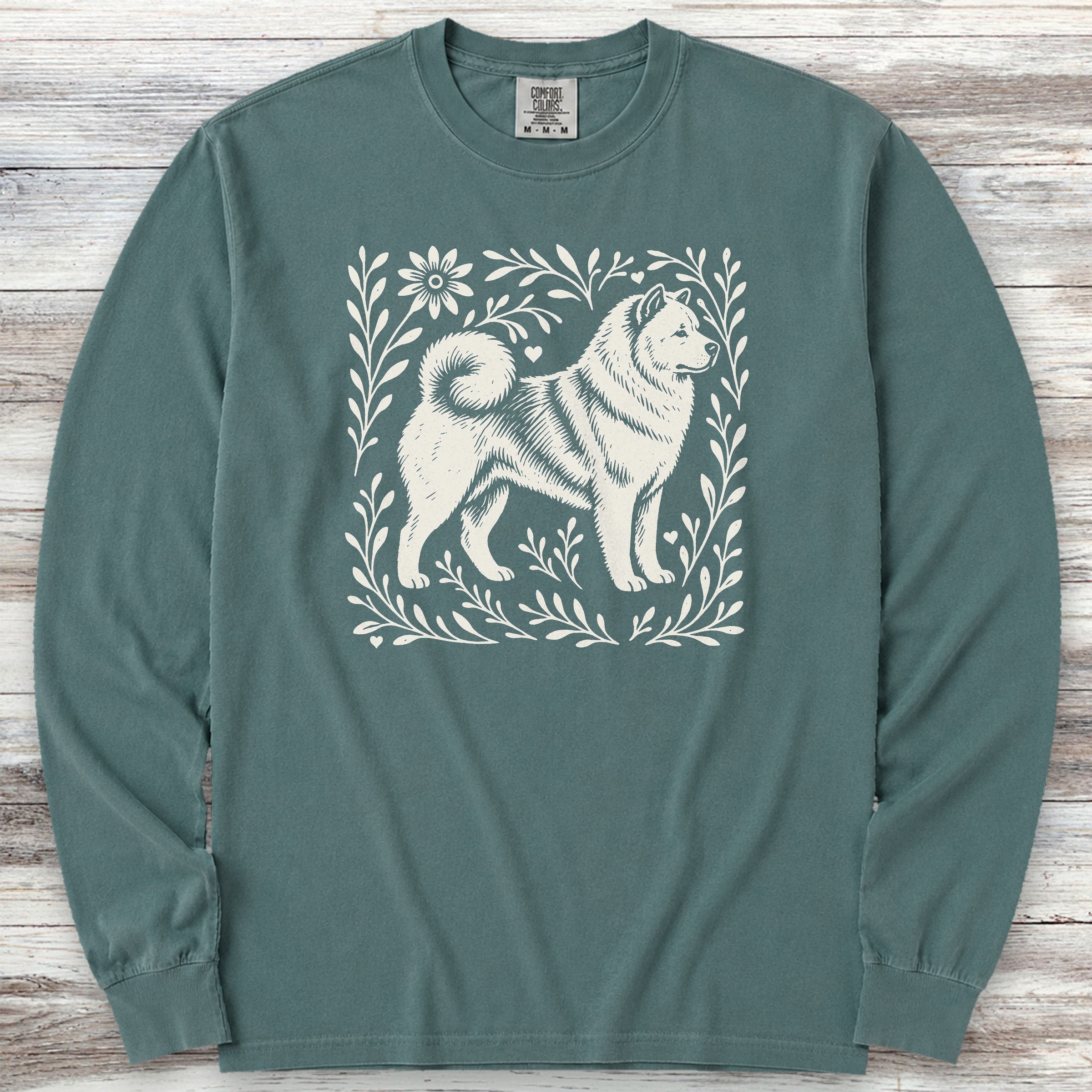 Akita Linocut Long Sleeve Tee - Blue Spruce