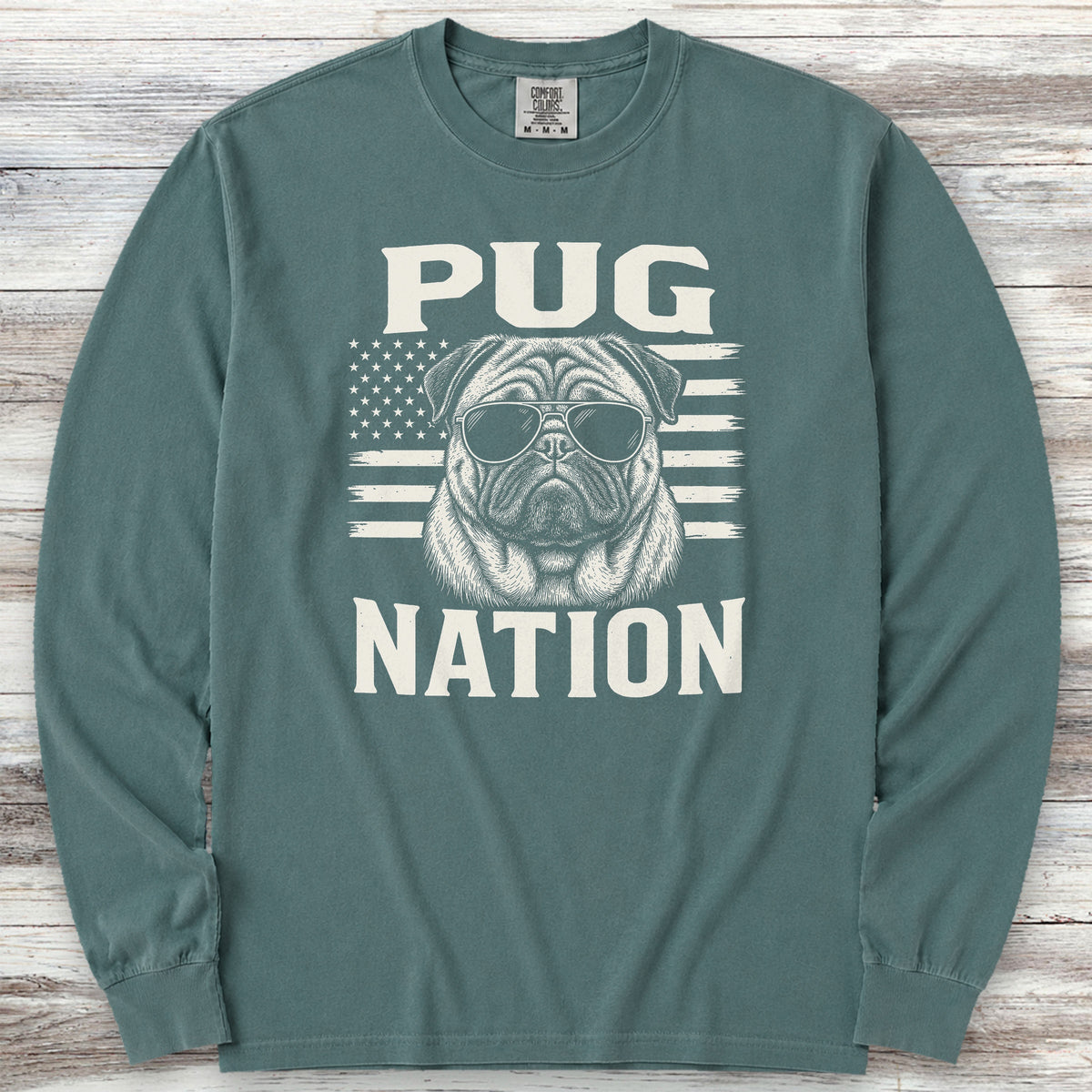 Pug Nation Long Sleeve Tee - Blue Spruce