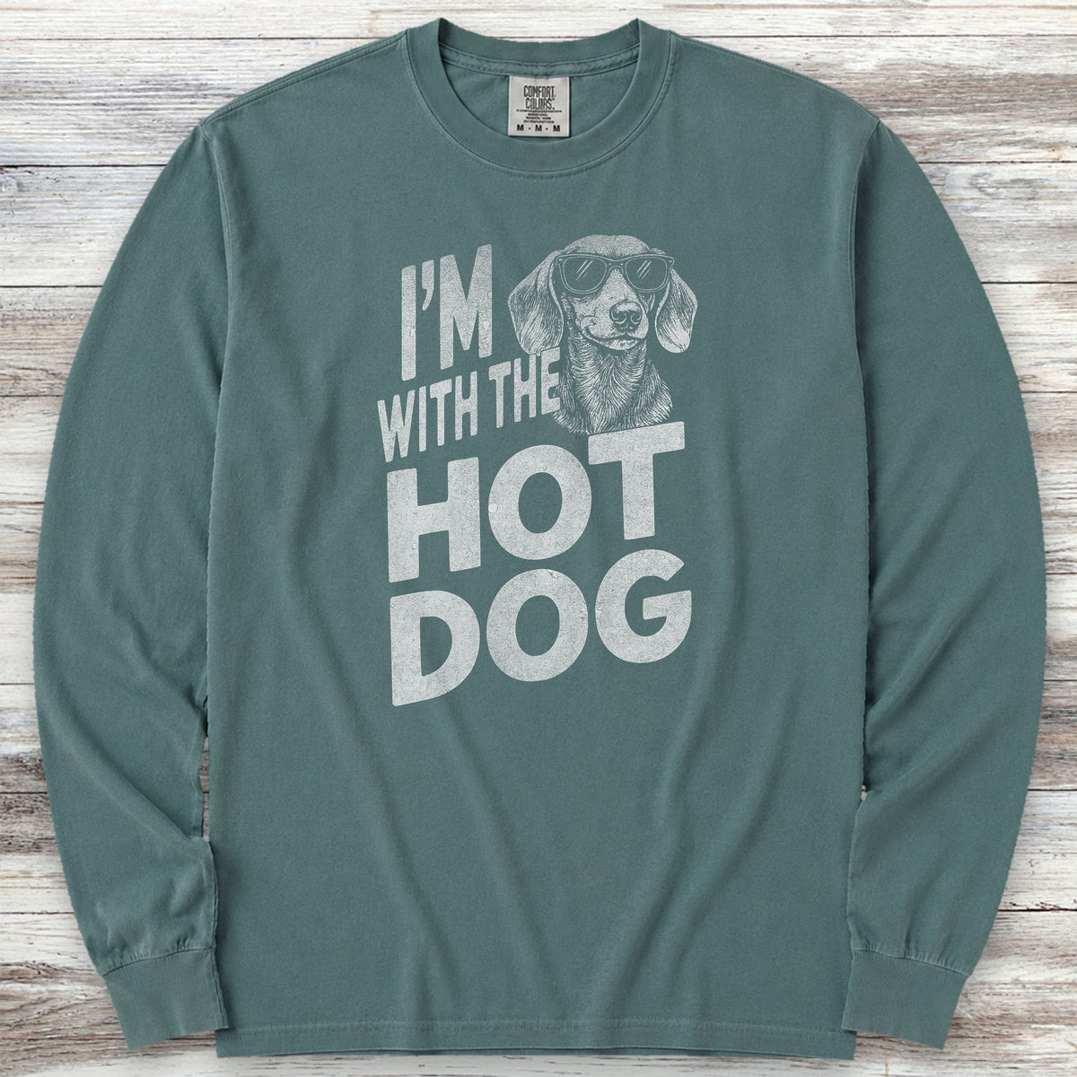 Dachshund Hot Dog Long Sleeve Tee - Blue Spruce