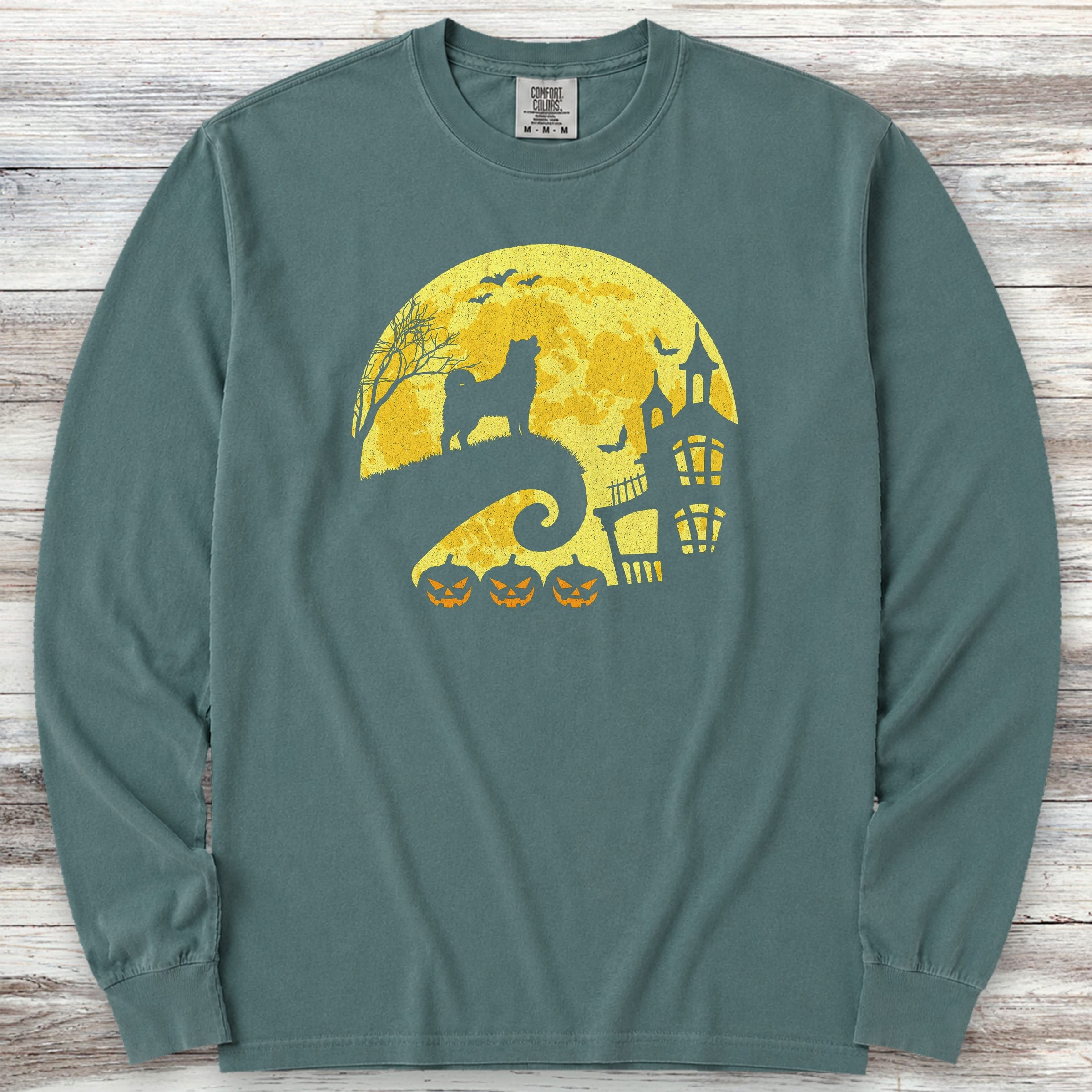 Akita Halloween Moon Long Sleeve Tee - Blue Spruce