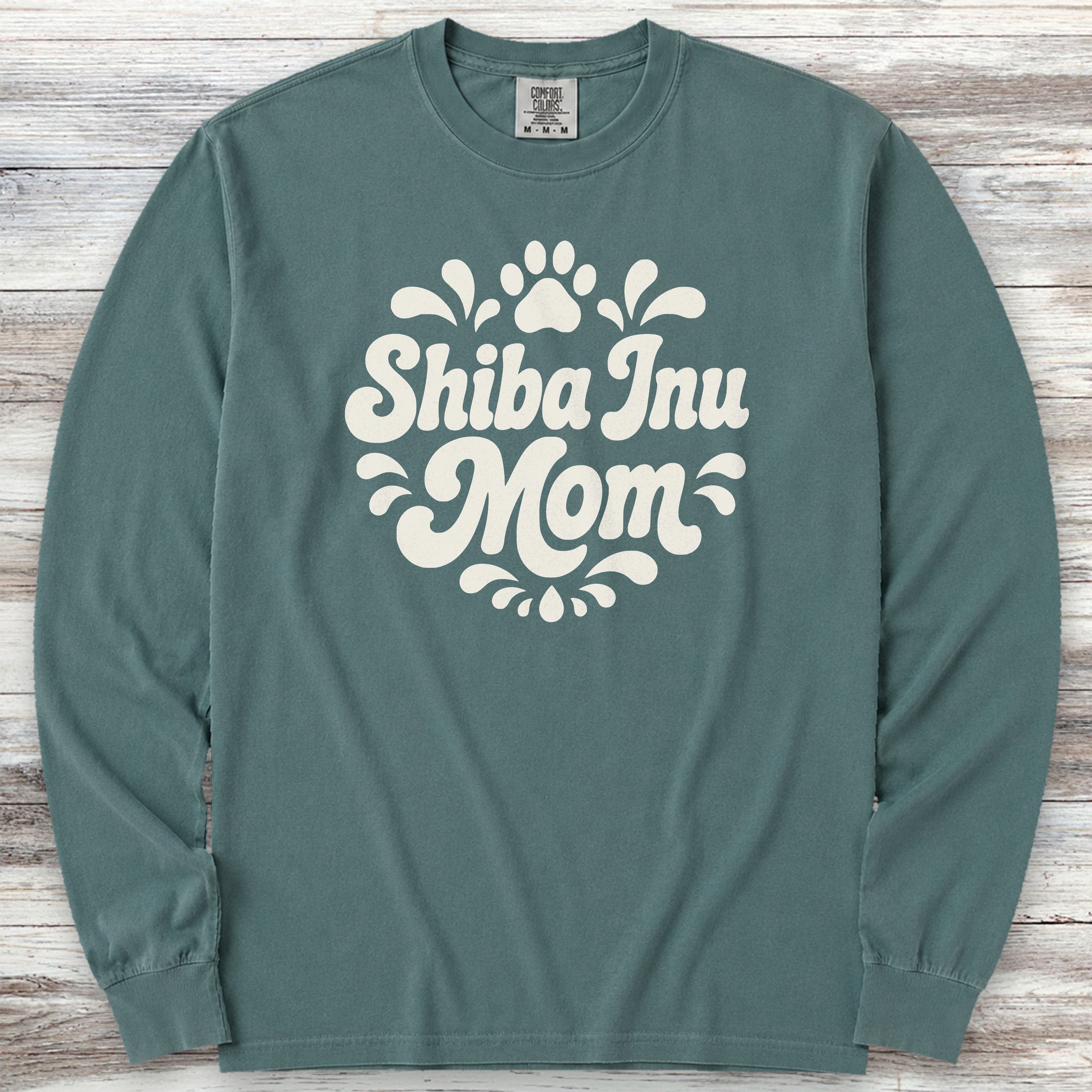 Shiba Inu Groovy Mom Long Sleeve Tee - Blue Spruce
