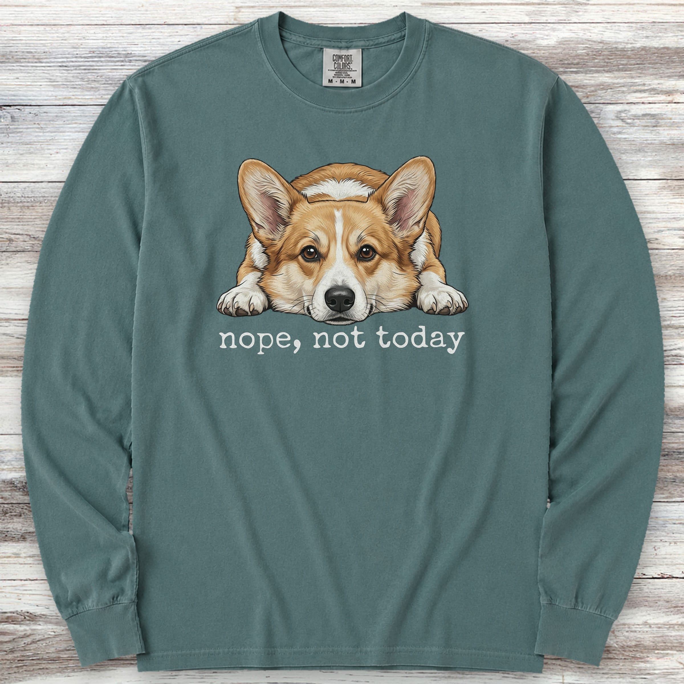 Corgi Nope Long Sleeve Tee - Blue Spruce