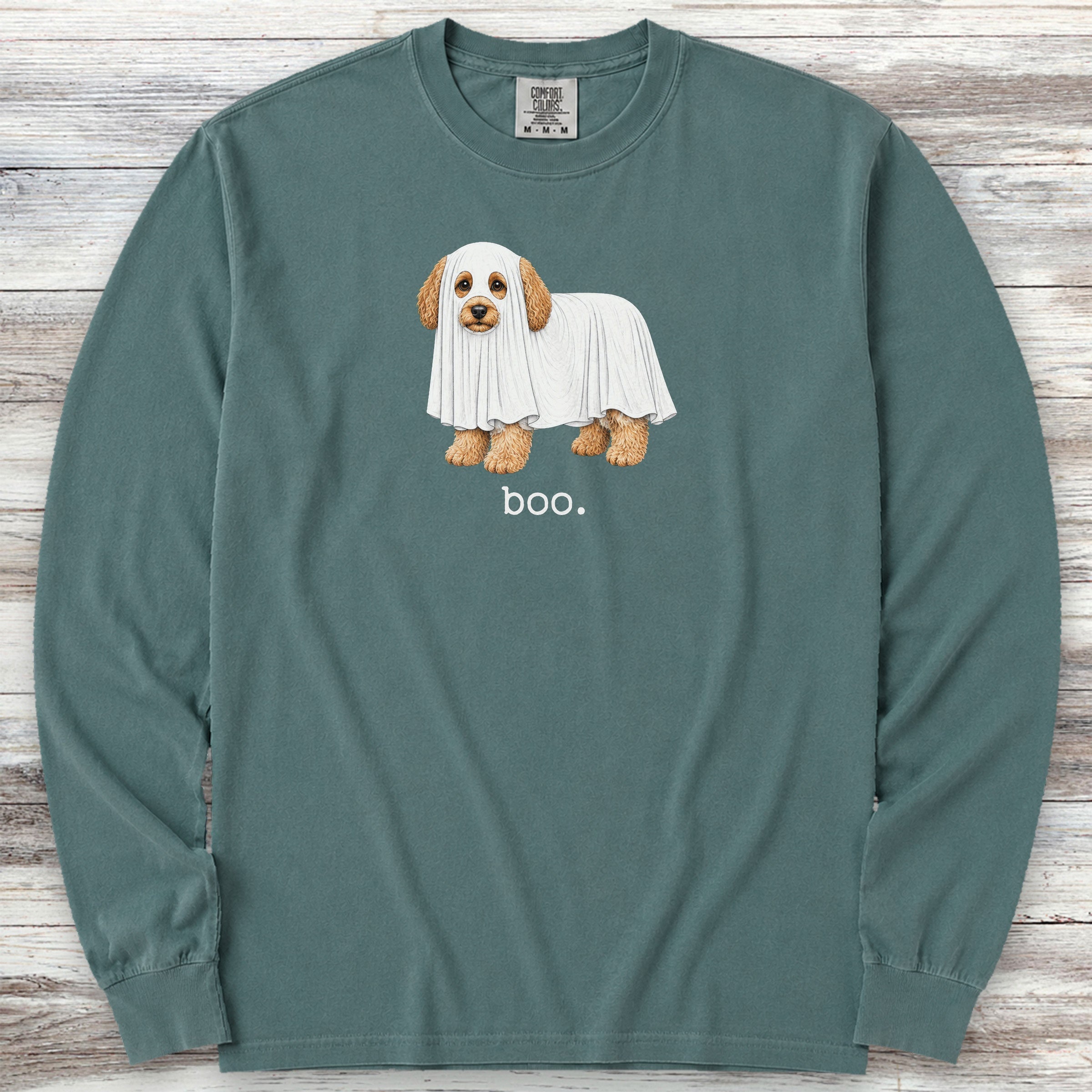 Cavapoo Boo Long Sleeve Tee - Blue Spruce