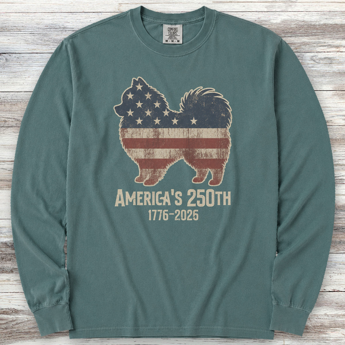 Pomeranian Vintage USA Long Sleeve Tee - Blue Spruce