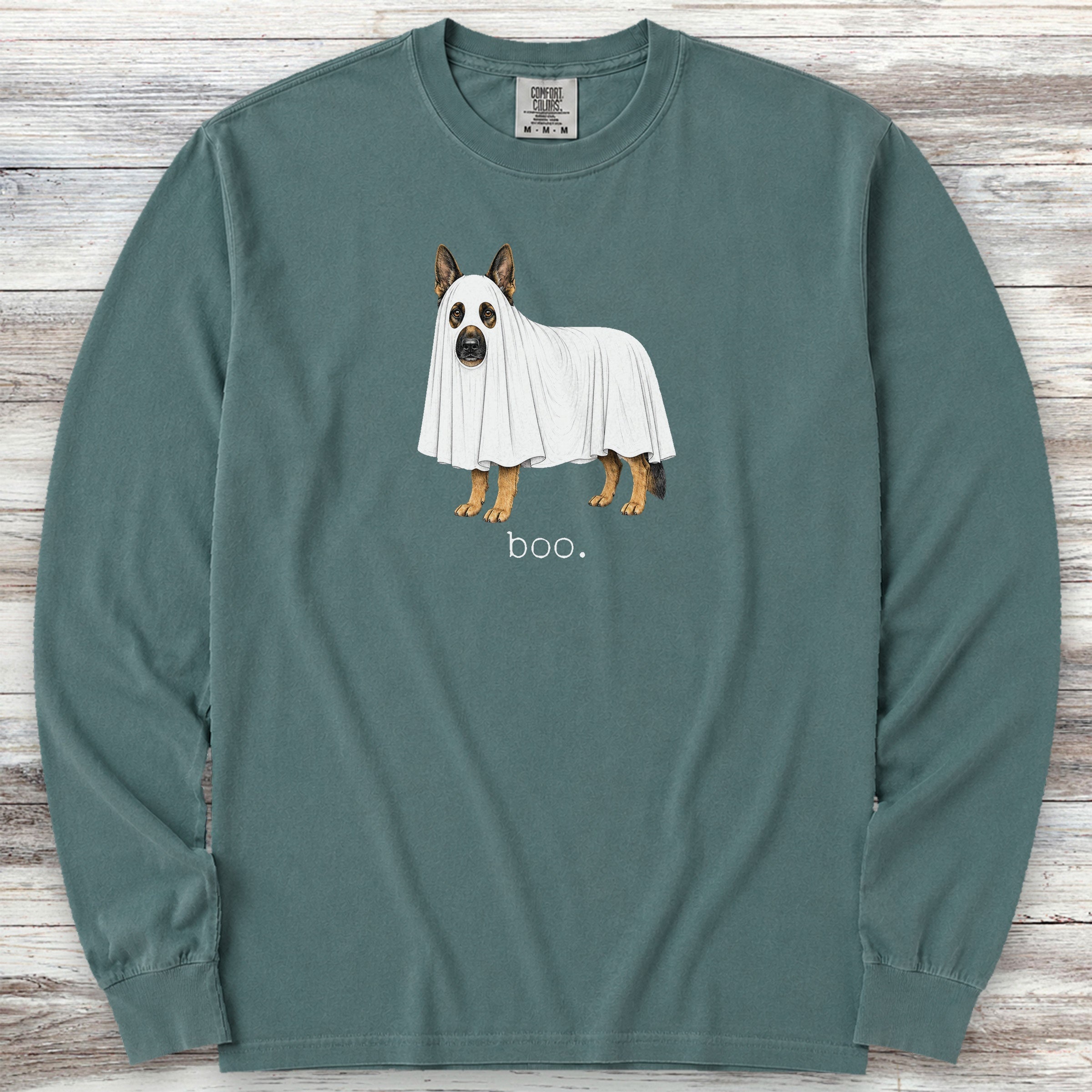 German Shepherd Boo Long Sleeve Tee - Blue Spruce
