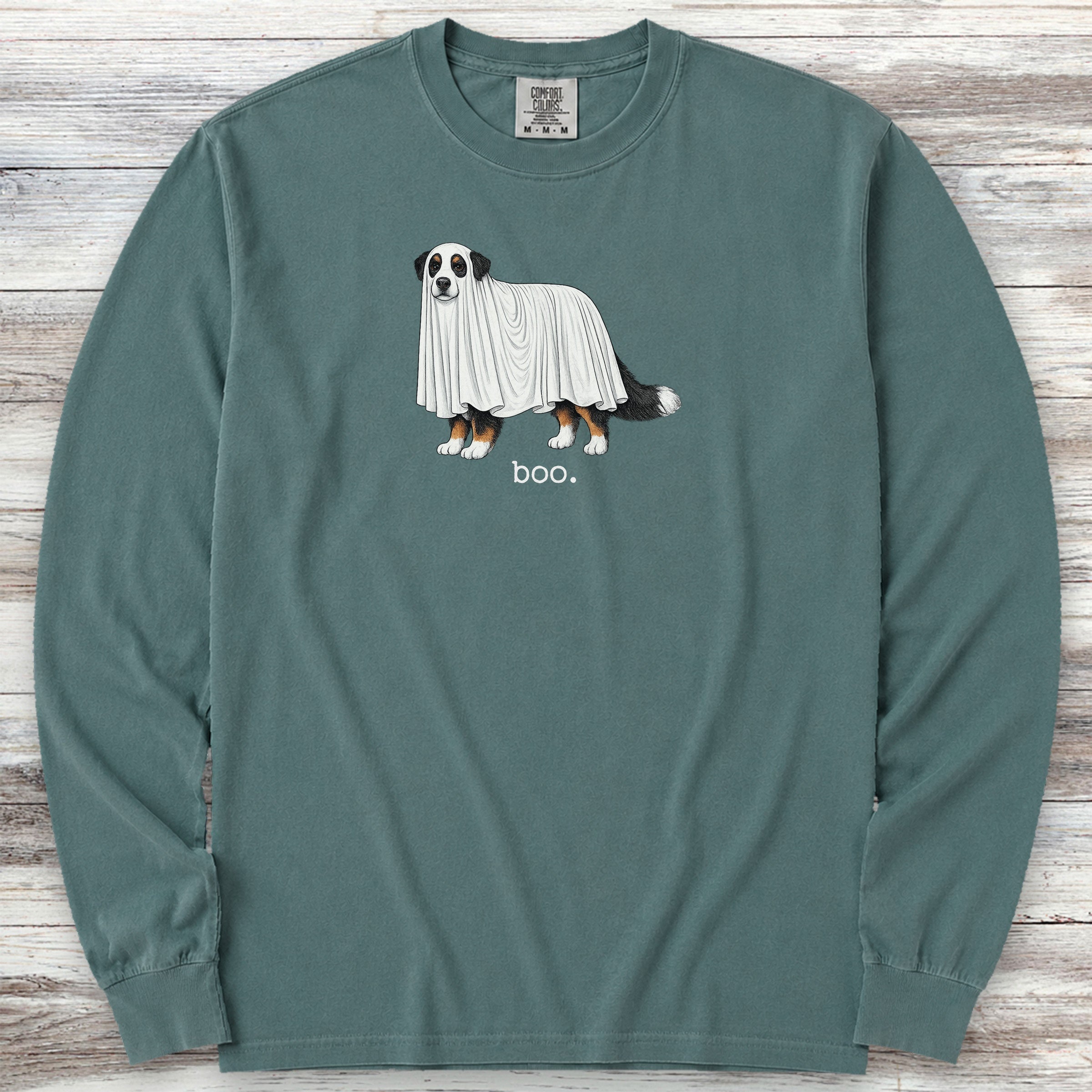 Bernese Mountain Dog Boo Long Sleeve Tee - Blue Spruce
