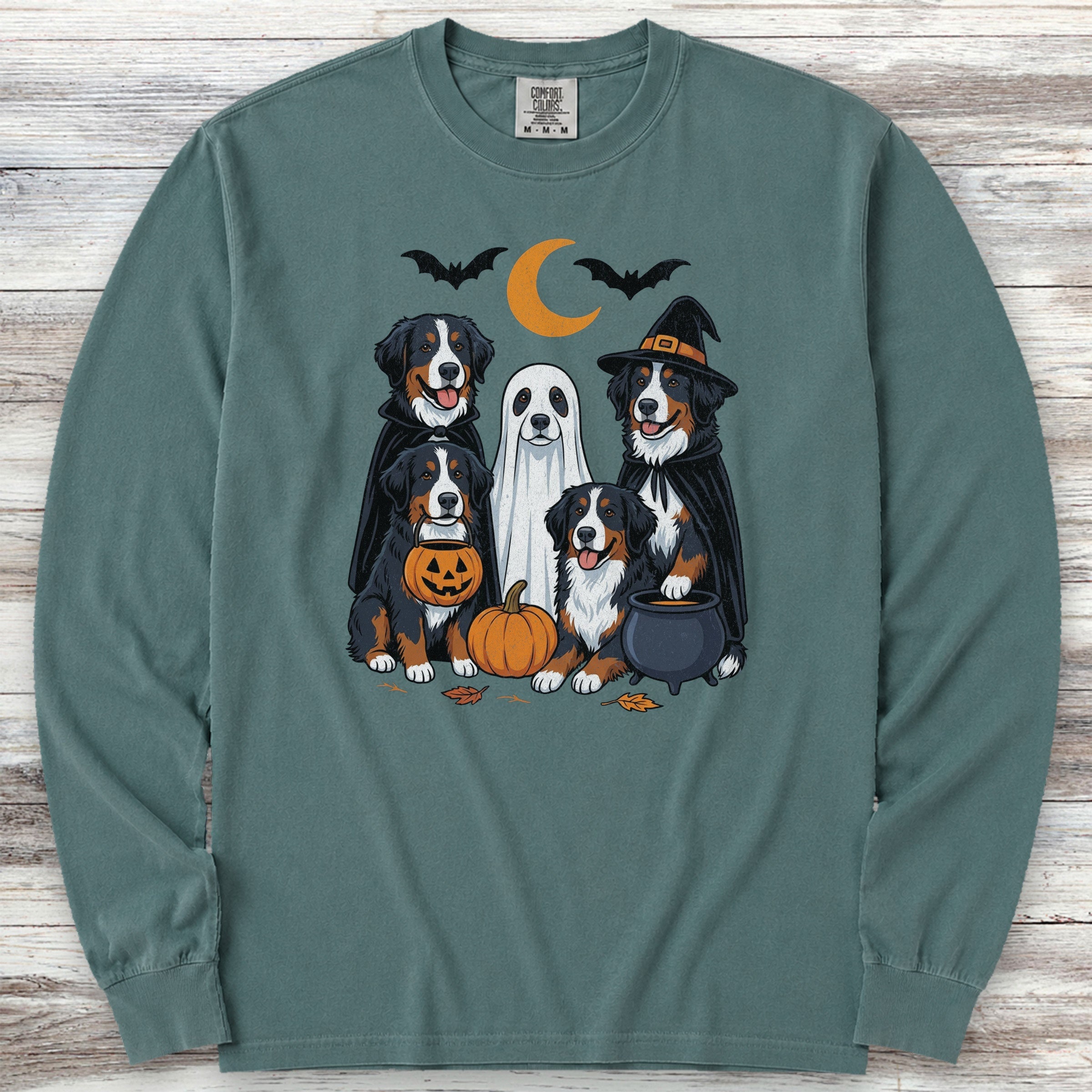 Bernese Mountain Dog Halloween Long Sleeve Tee - Blue Spruce