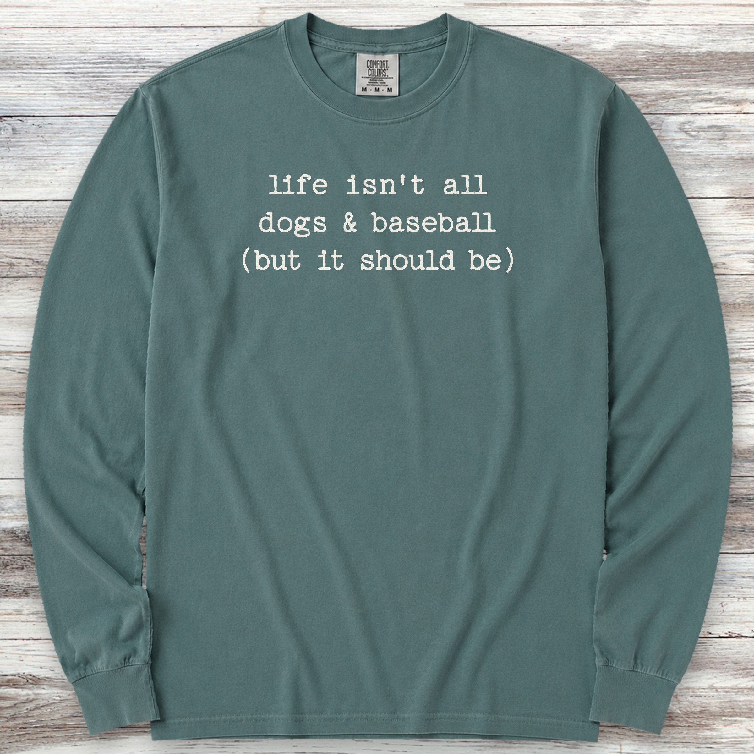 Dogs & Baseball Long Sleeve Tee - Blue Spruce