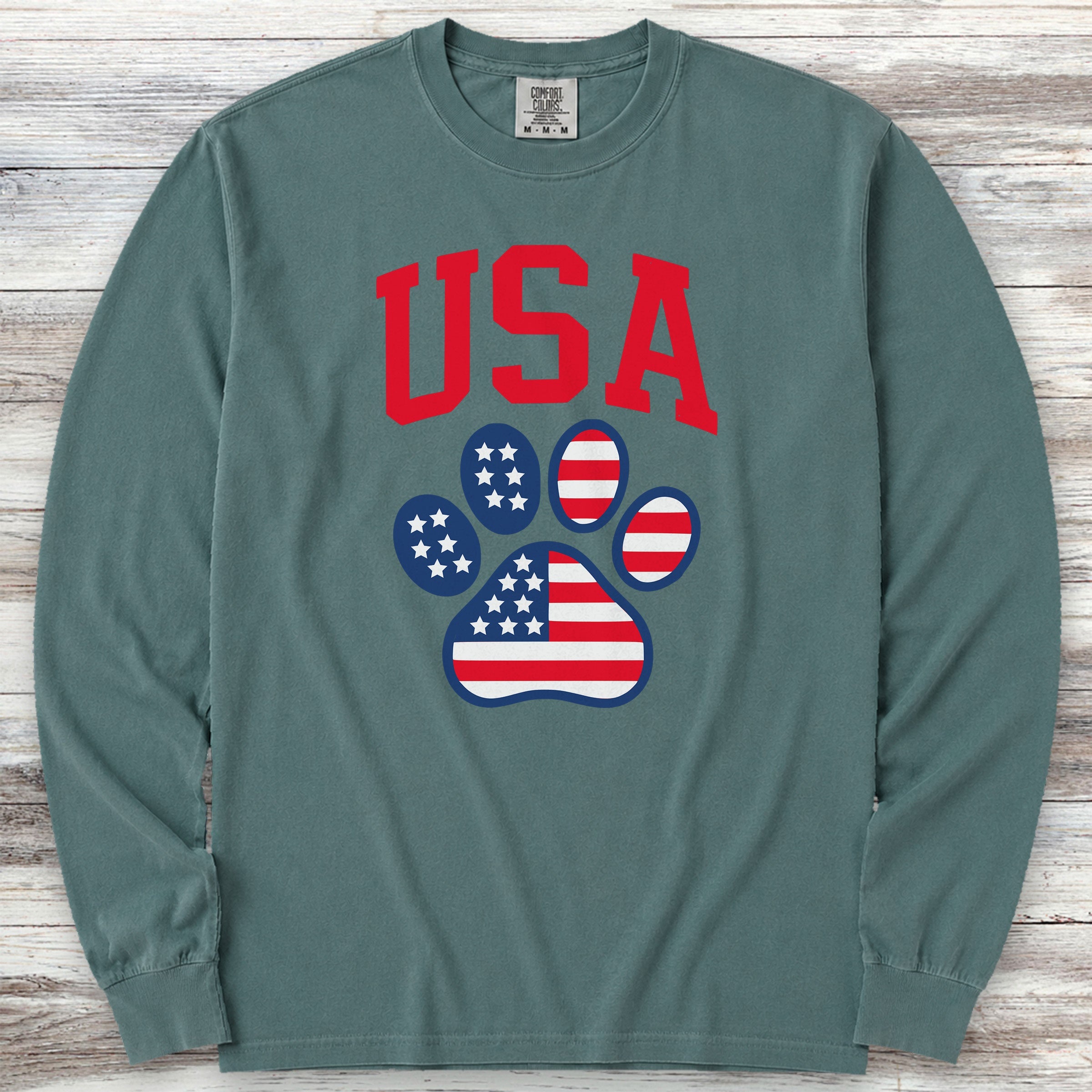 USA Paw Print Long Sleeve Tee - Blue Spruce