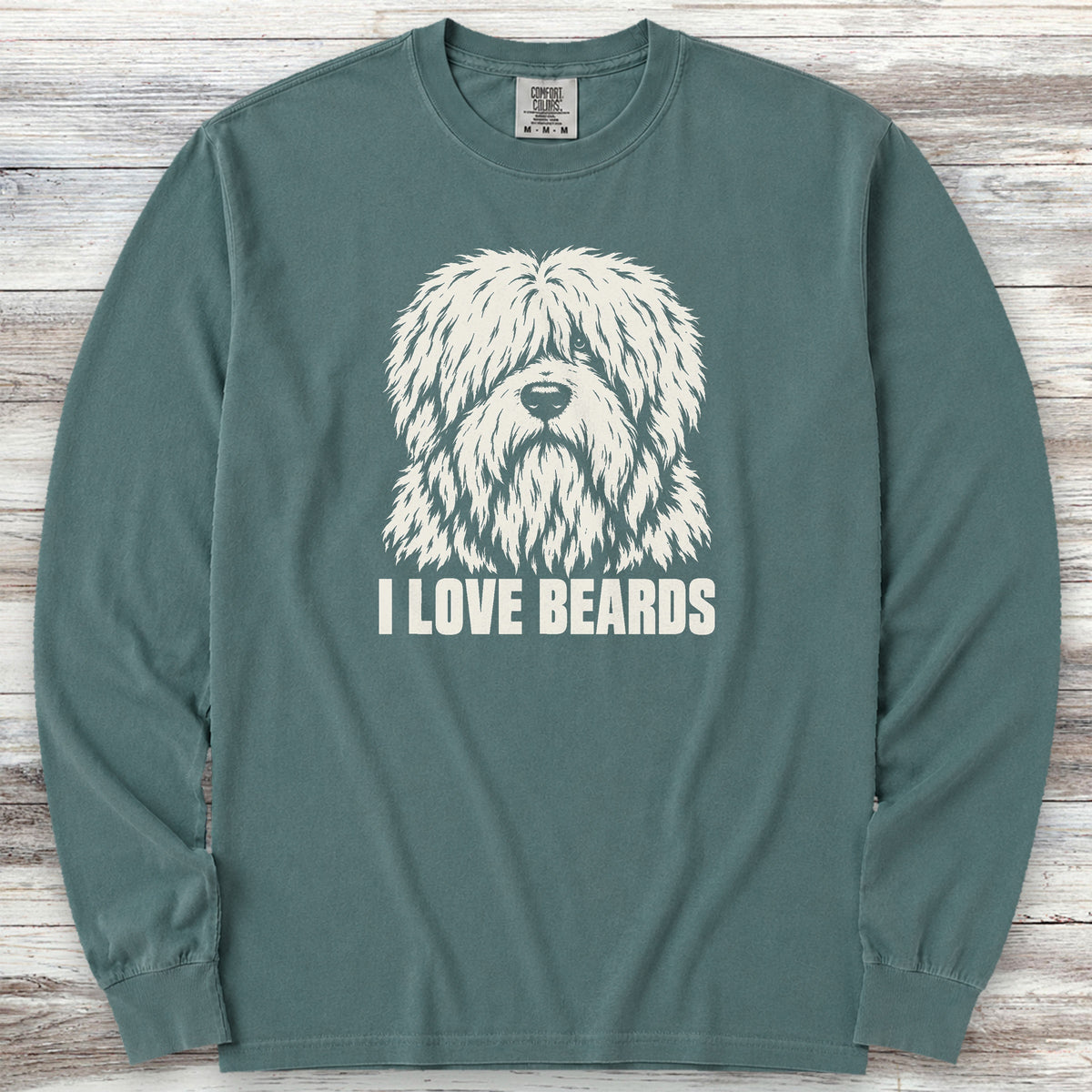 Old English Sheepdog I Love Beards Long Sleeve Tee - Blue Spruce