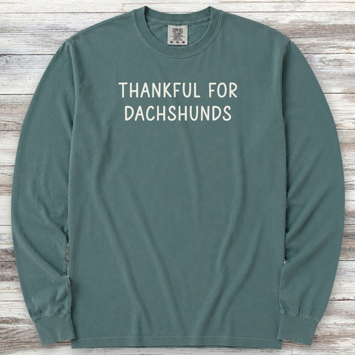 Dachshund Thankful Long Sleeve Tee - Blue Spruce