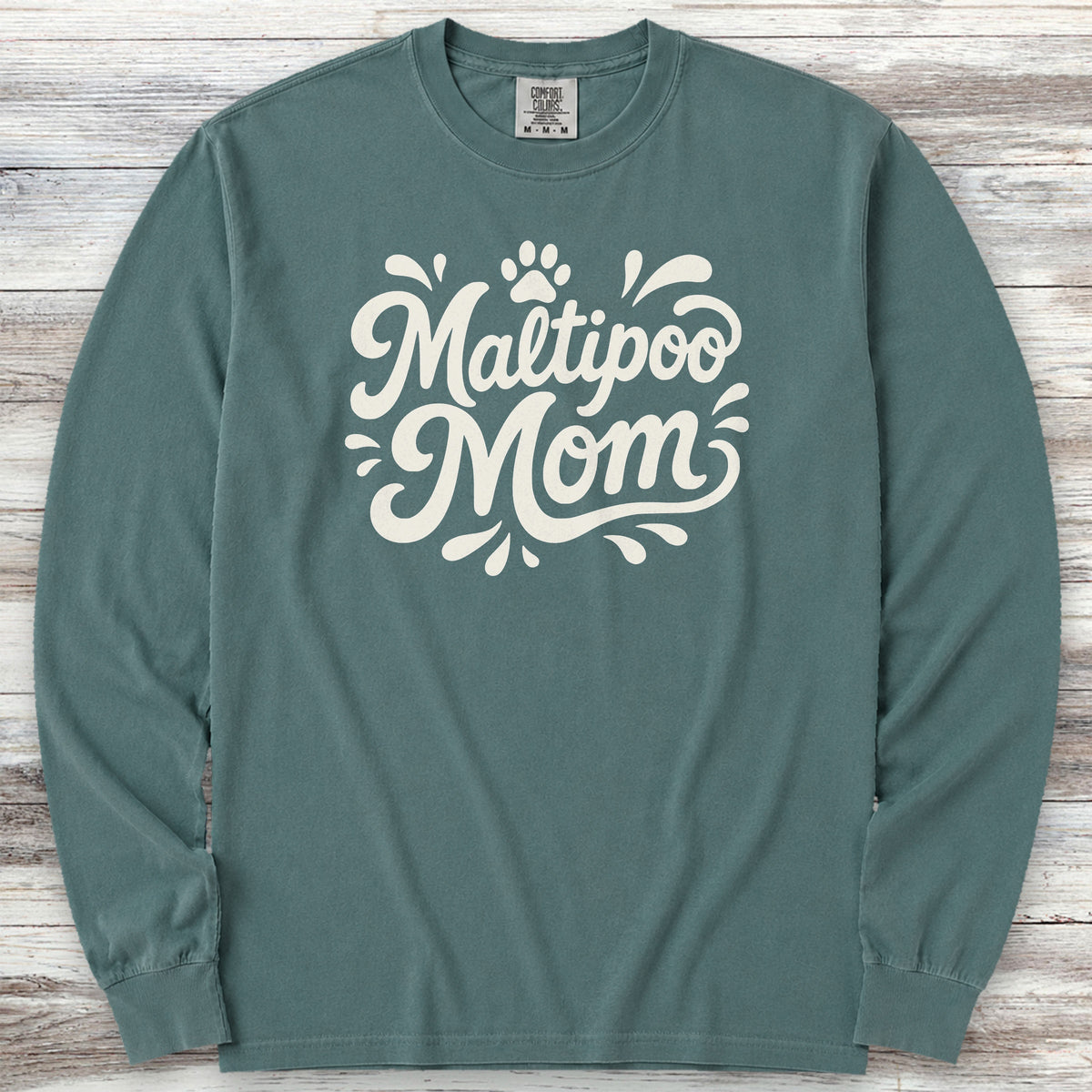 Maltipoo Groovy Mom Long Sleeve Tee - Blue Spruce