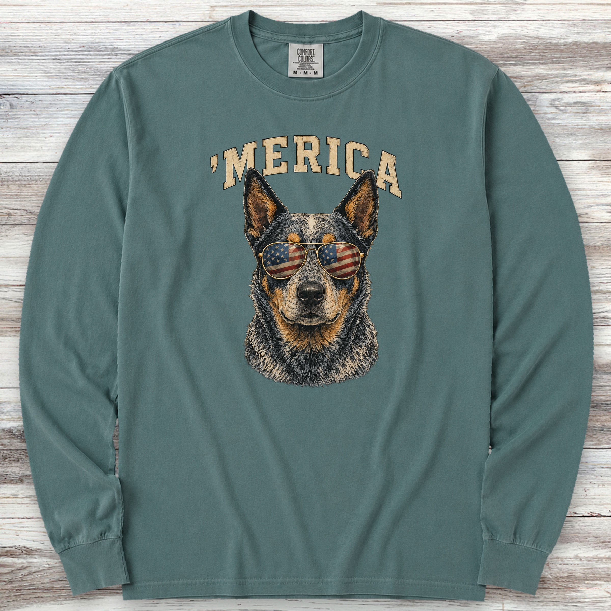 Australian Cattle Dog Blue 'Merica Long Sleeve Tee - Blue Spruce