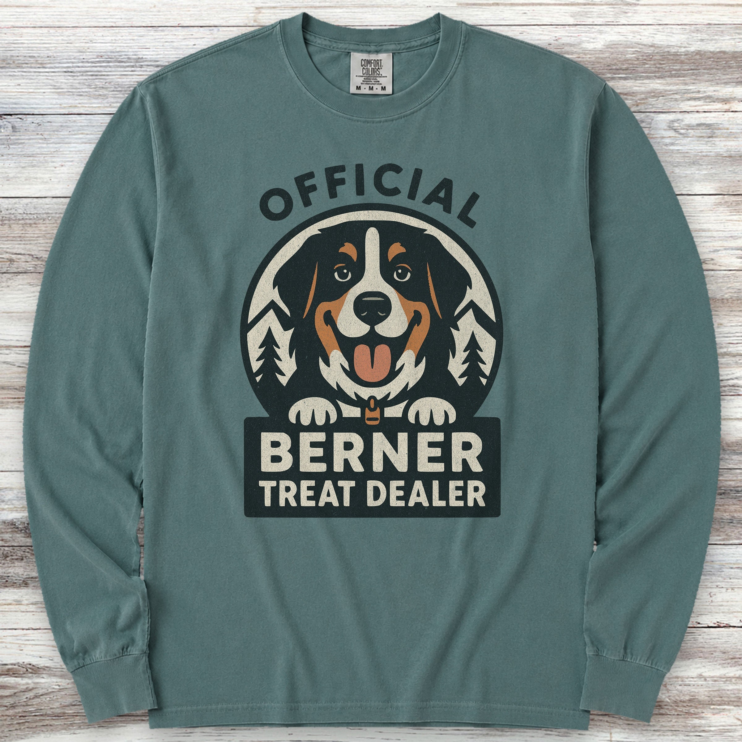 Bernese Mountain Dog Treat Dealer Long Sleeve Tee - Blue Spruce