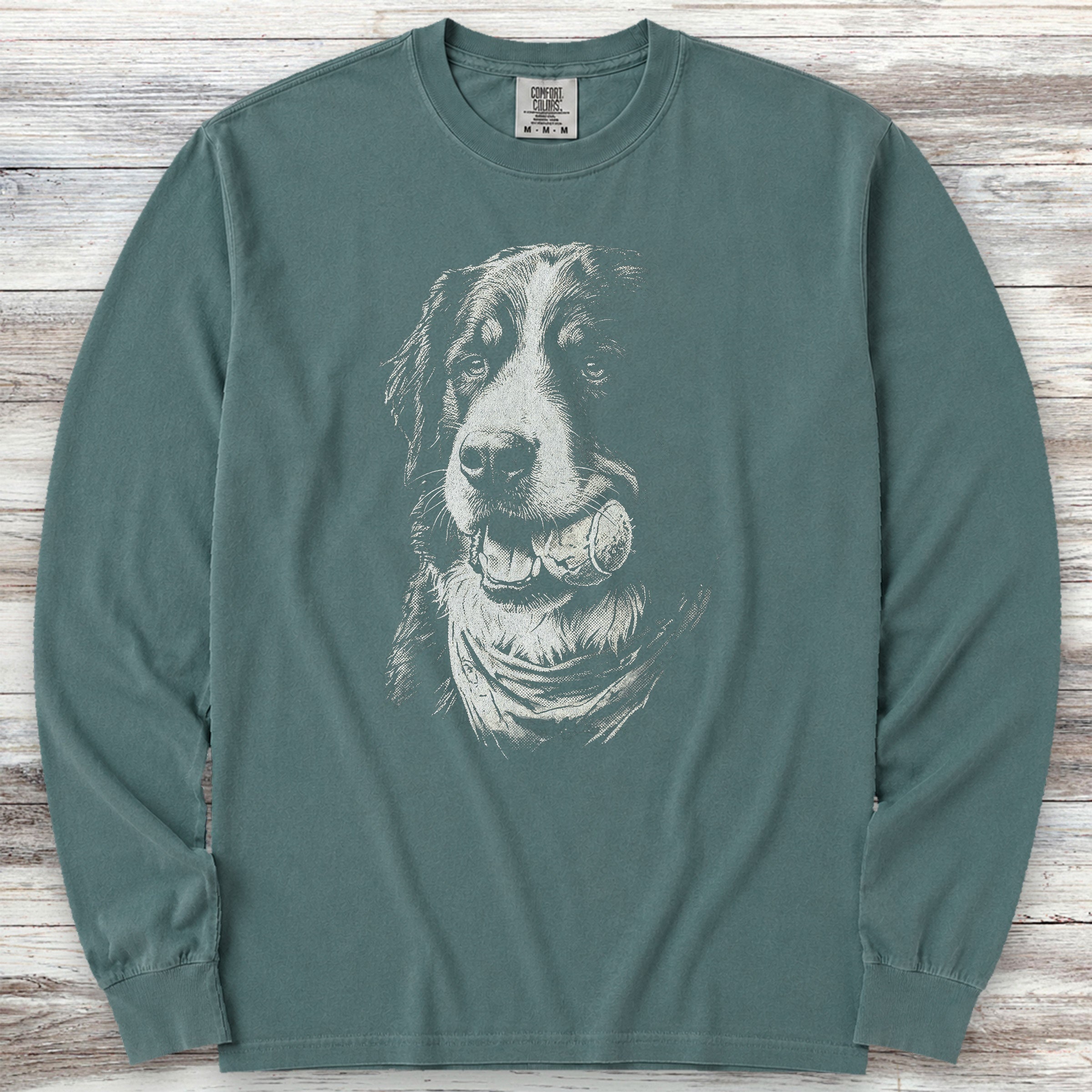 Bernese Mountain Dog Play Ball Long Sleeve Tee - Blue Spruce